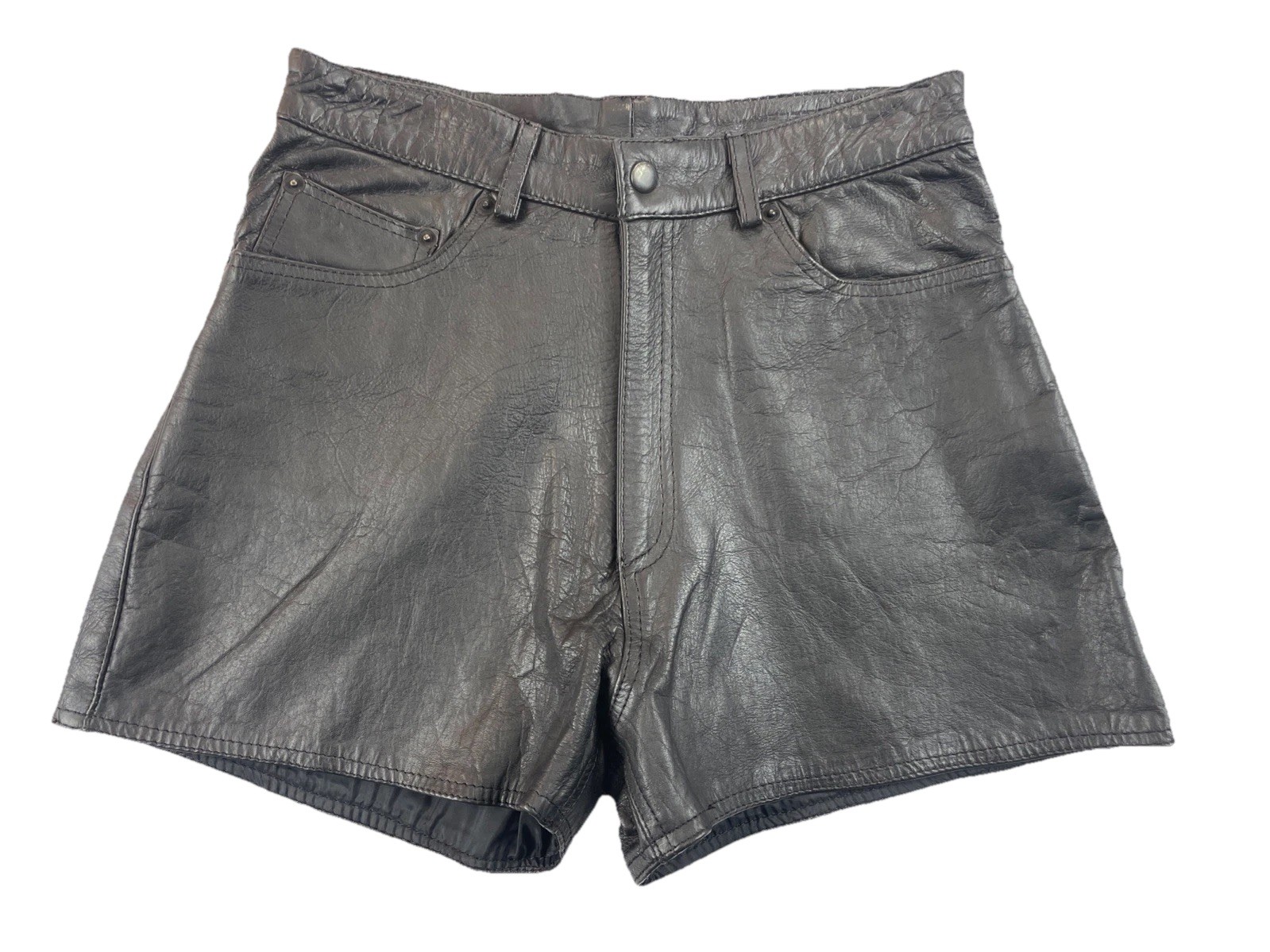 Vtg Leather Shorts Black Women’s Boho Biker Grunge 80s 90s Glam Rock Waist 28”