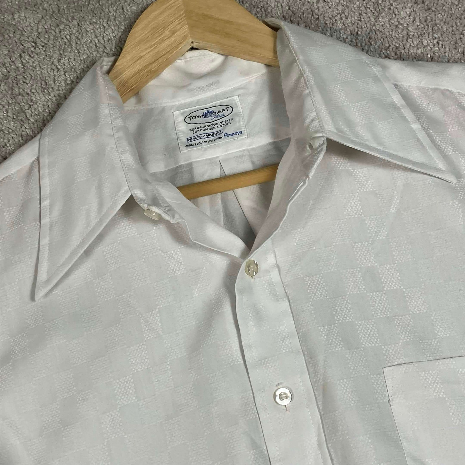 Vintage Penneys Shirt Mens 16 32 Towncraft Button Up Penn Prest White 60s 70s