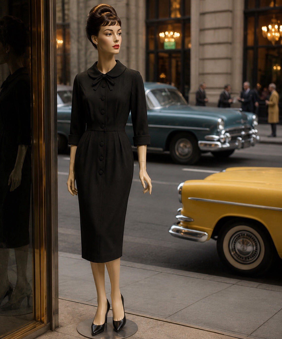 Vintage 1950s Wiggle Dress Audrey Hepburn Style Black Pencil Dress Rayon Crepe