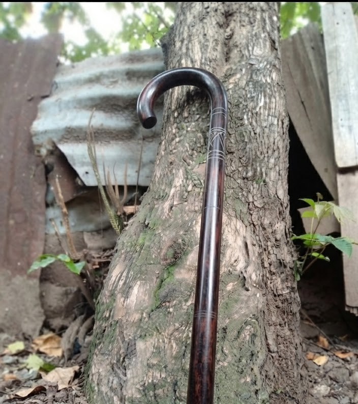 Handmade African Blackwood Walking Stick Iron Art Cane Tanzania Makonde Tribal