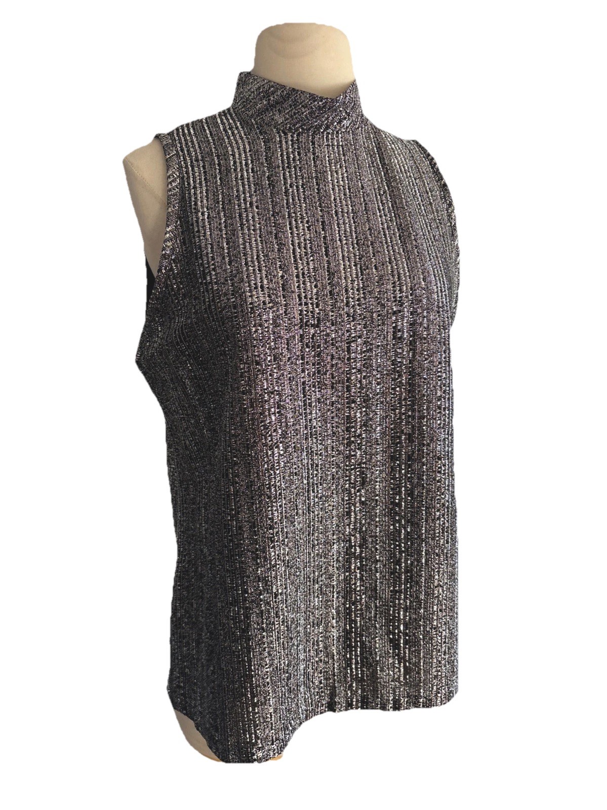 jami originals vintage 60s blouse top metallic silver & black more silver med -L