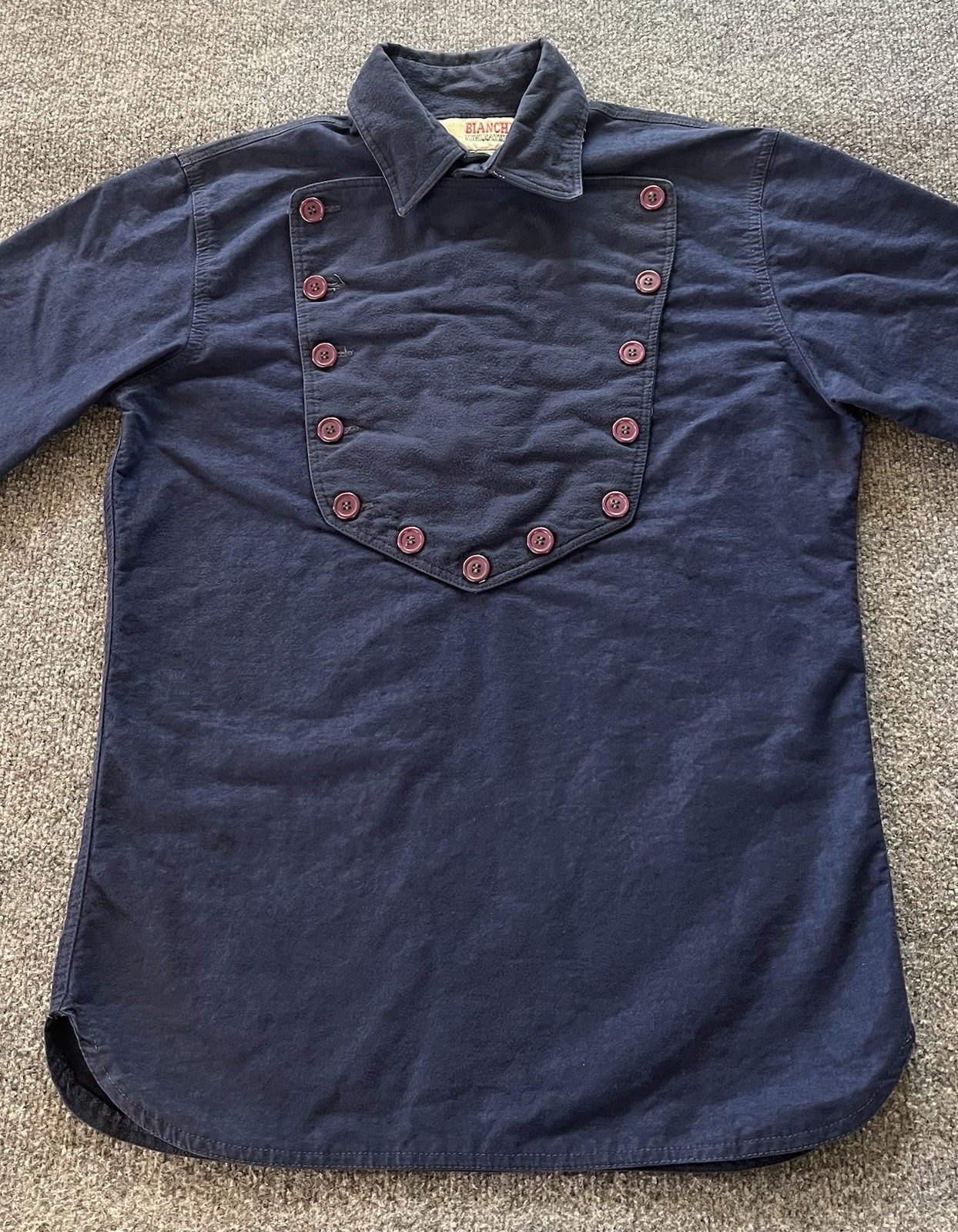 Vintage Bianchi Gunleather Men L Bib Front Shirt Navy Blue Old West Cavalry