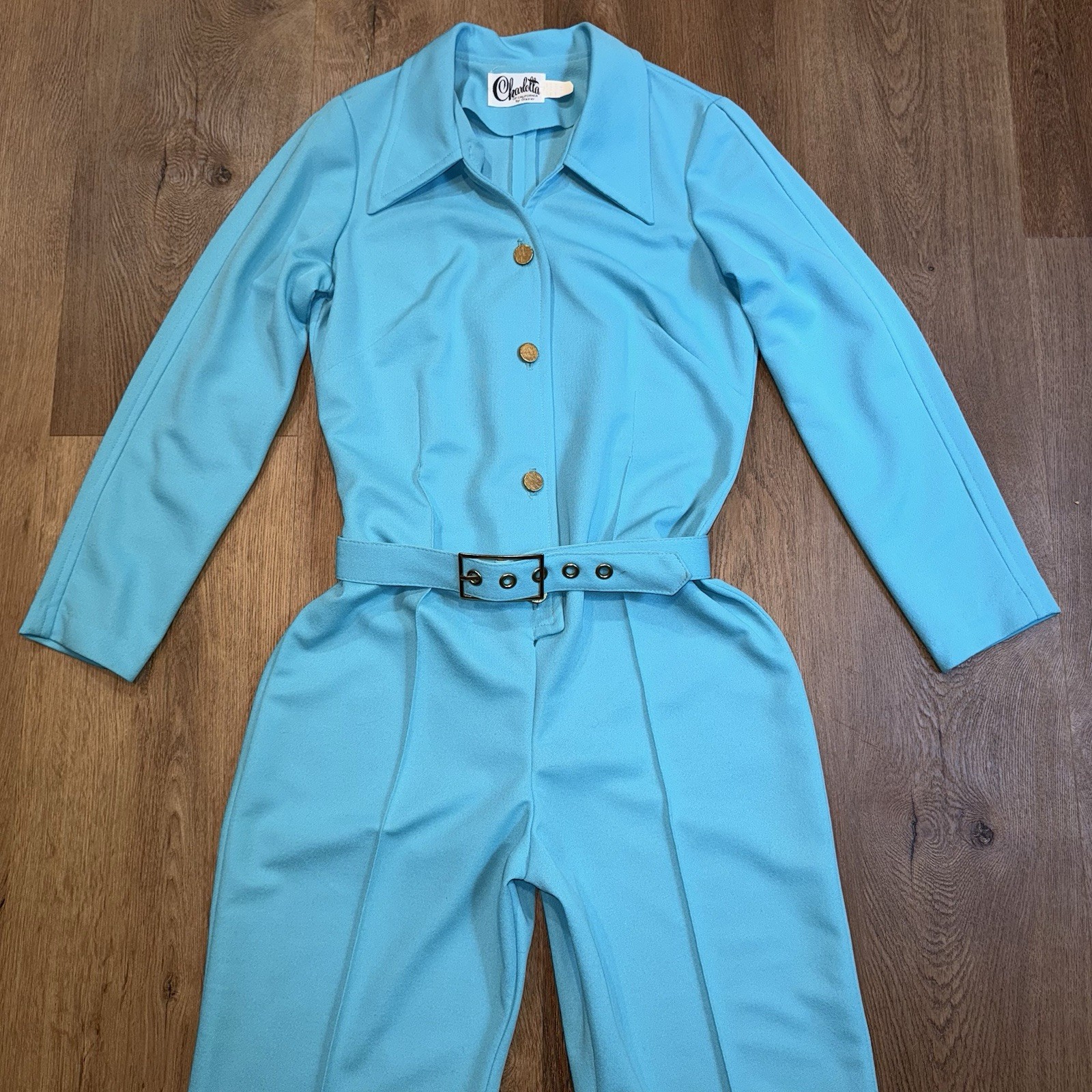 Vtg 60s 70s Jumpsuit Bell Bottom One Piece Leisure Jump suit Disco Mod Womens 14