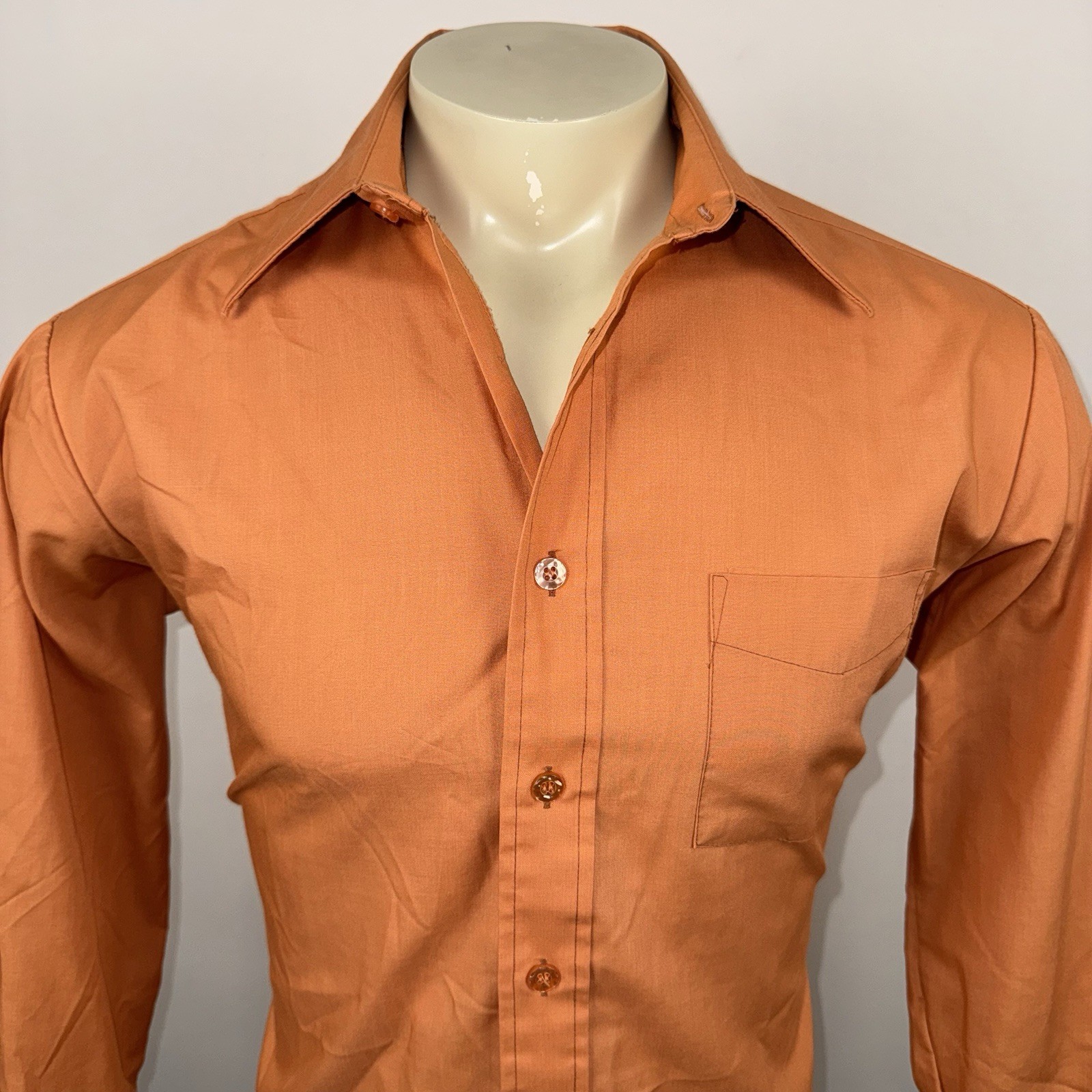 Vintage Sears Dress Shirt Disco Mod Burnt Orange Vintage 70s Mens Large 16 32