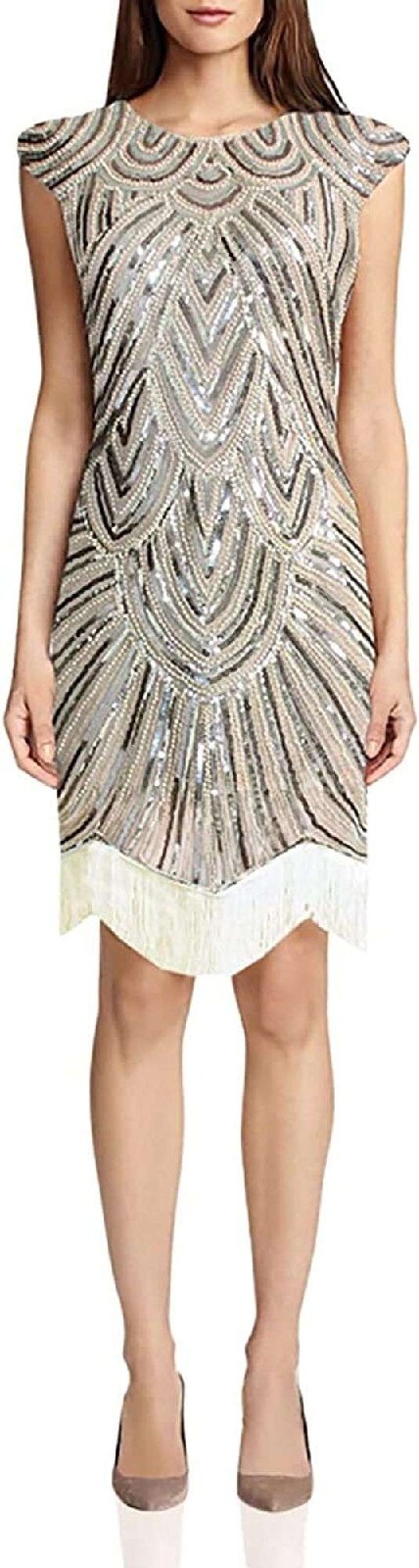 Vijiv Art Deco Great Gatsby Inspired Tassel Beaded 1920s Flapper Dress Size M