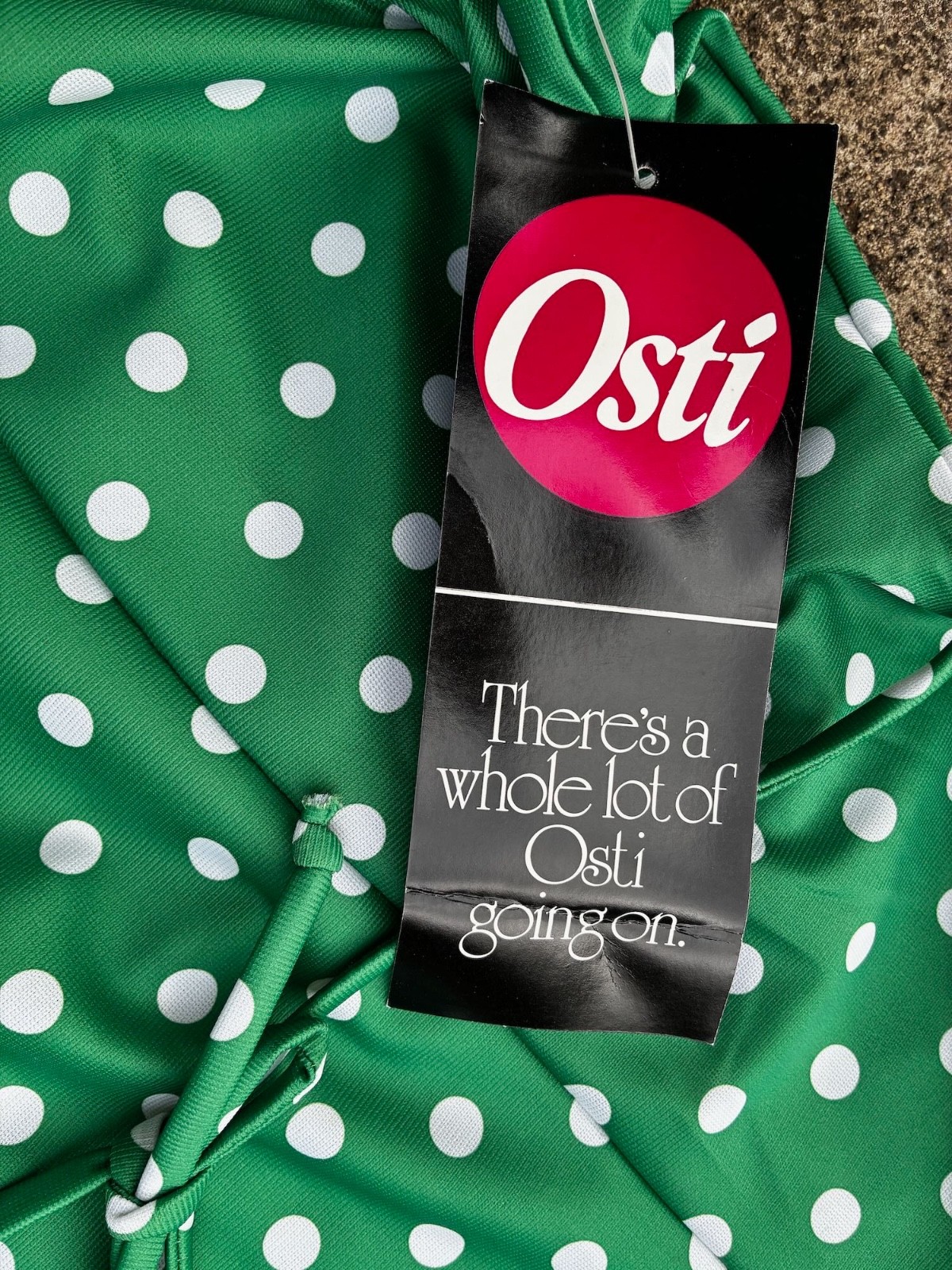 Vintage 70s Unworn size XL Midi Dress Green Spots Fit & Flare ‘Osti’ tags