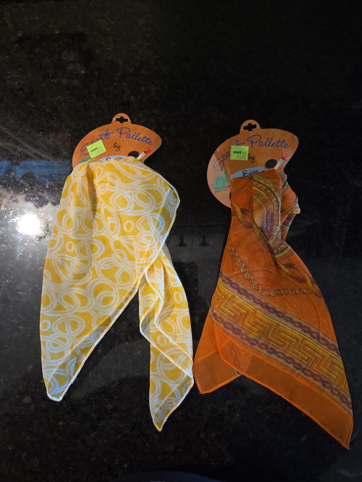 Lot of 2 Vintage 70s Scarf Palette by Bijou NWT Yellow Orange Mod Baroque Retro