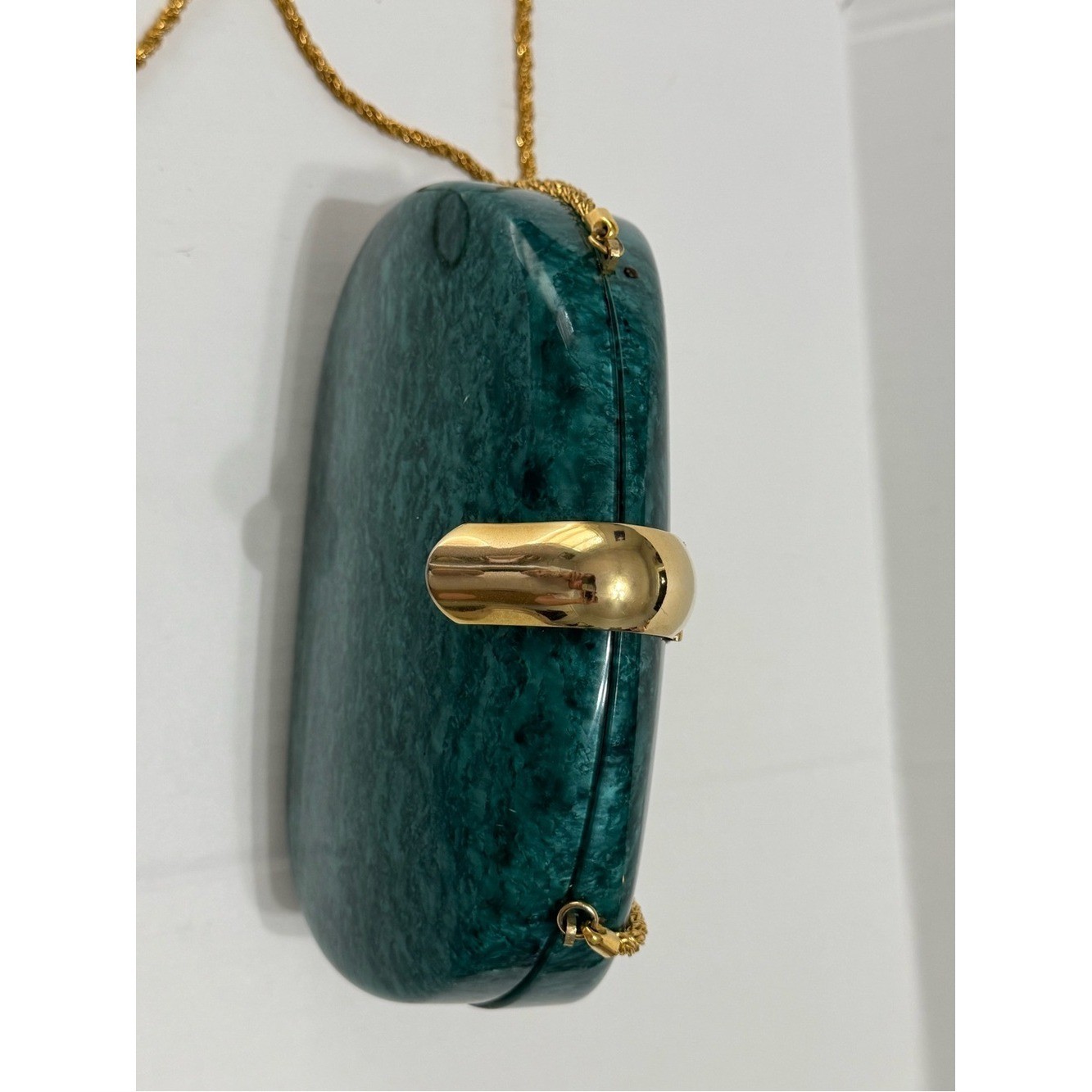 Vintage Vanessa Lucite Handbag Clamshell in Emerald Marble