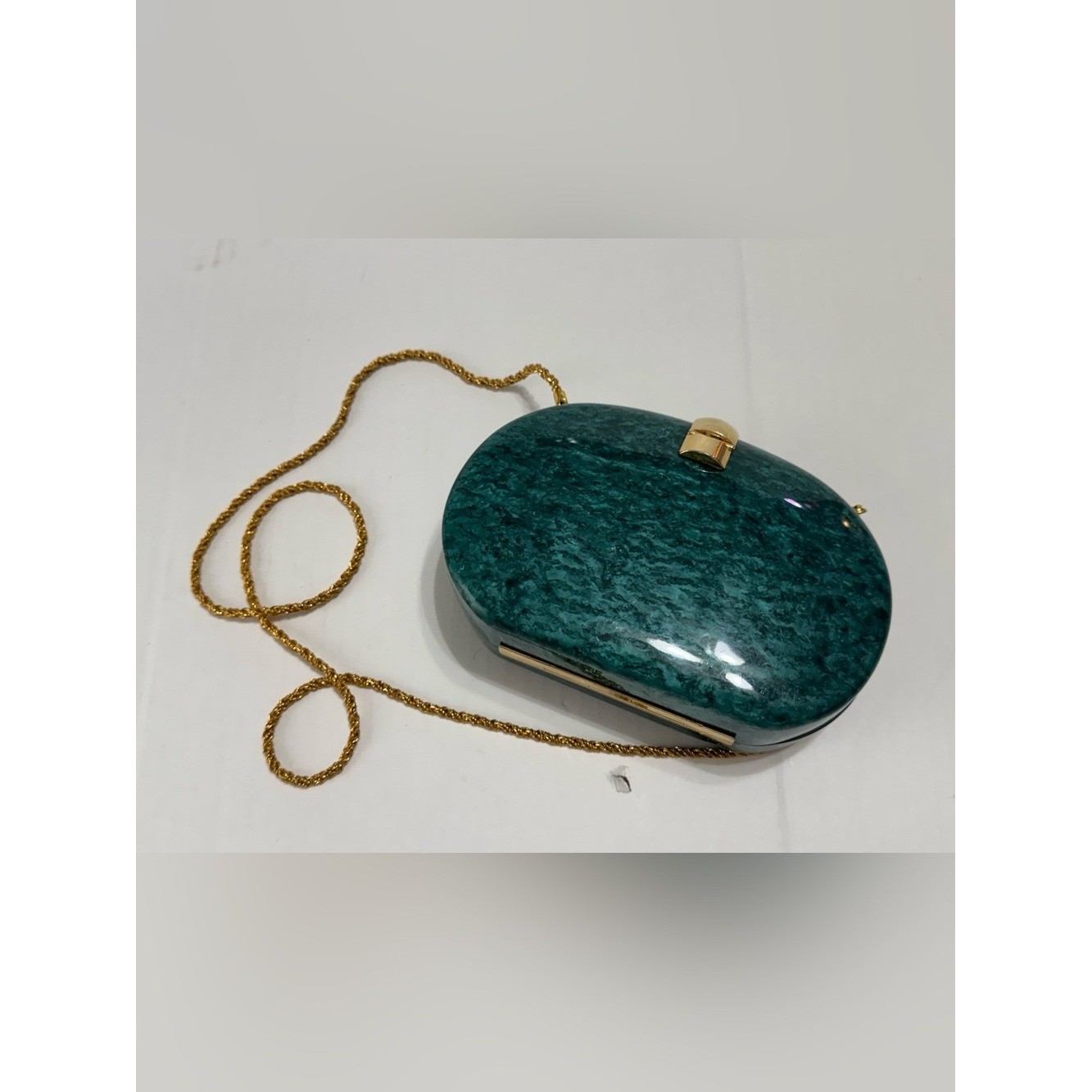 Vintage Vanessa Lucite Handbag Clamshell in Emerald Marble