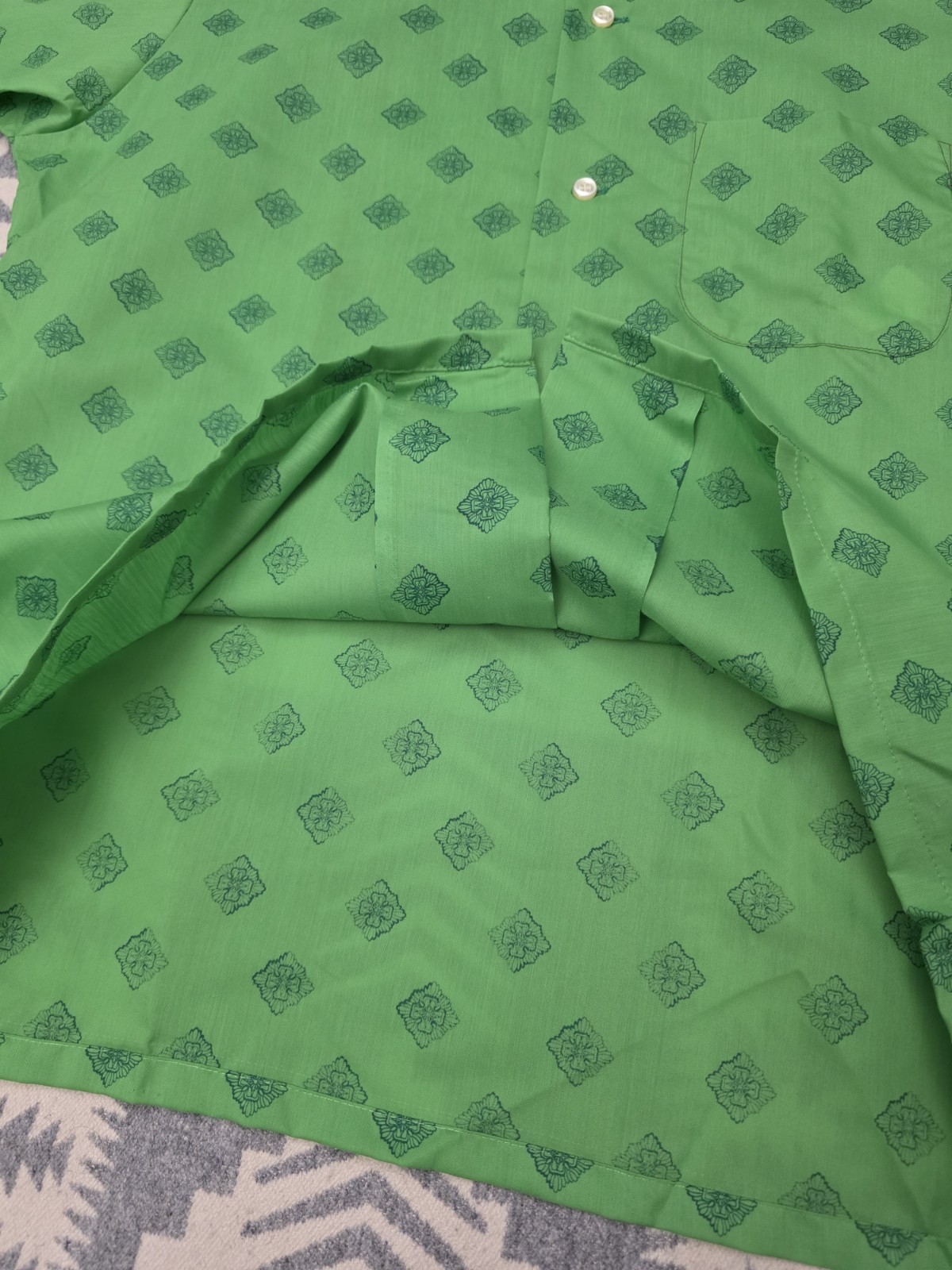 Vintage 60s 70s Green Dacron Polyester Cotton Mod Disco Shirt Mens L Geometric