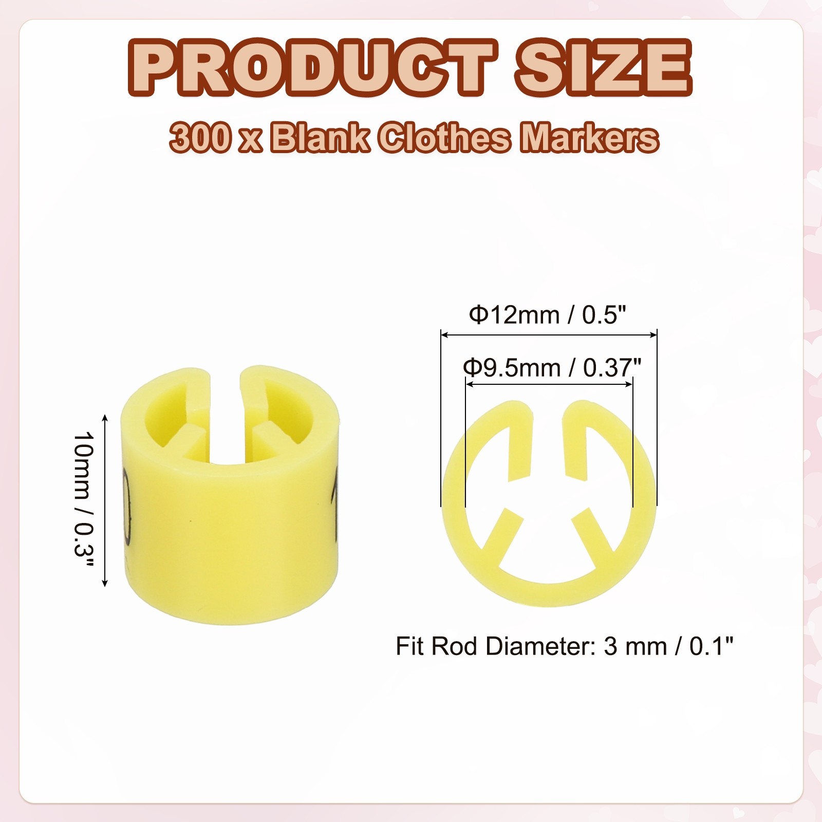 300Pcs 120 Size Clothes Hanger Marker Fit 3mm Rod for Garment Coding Yellow