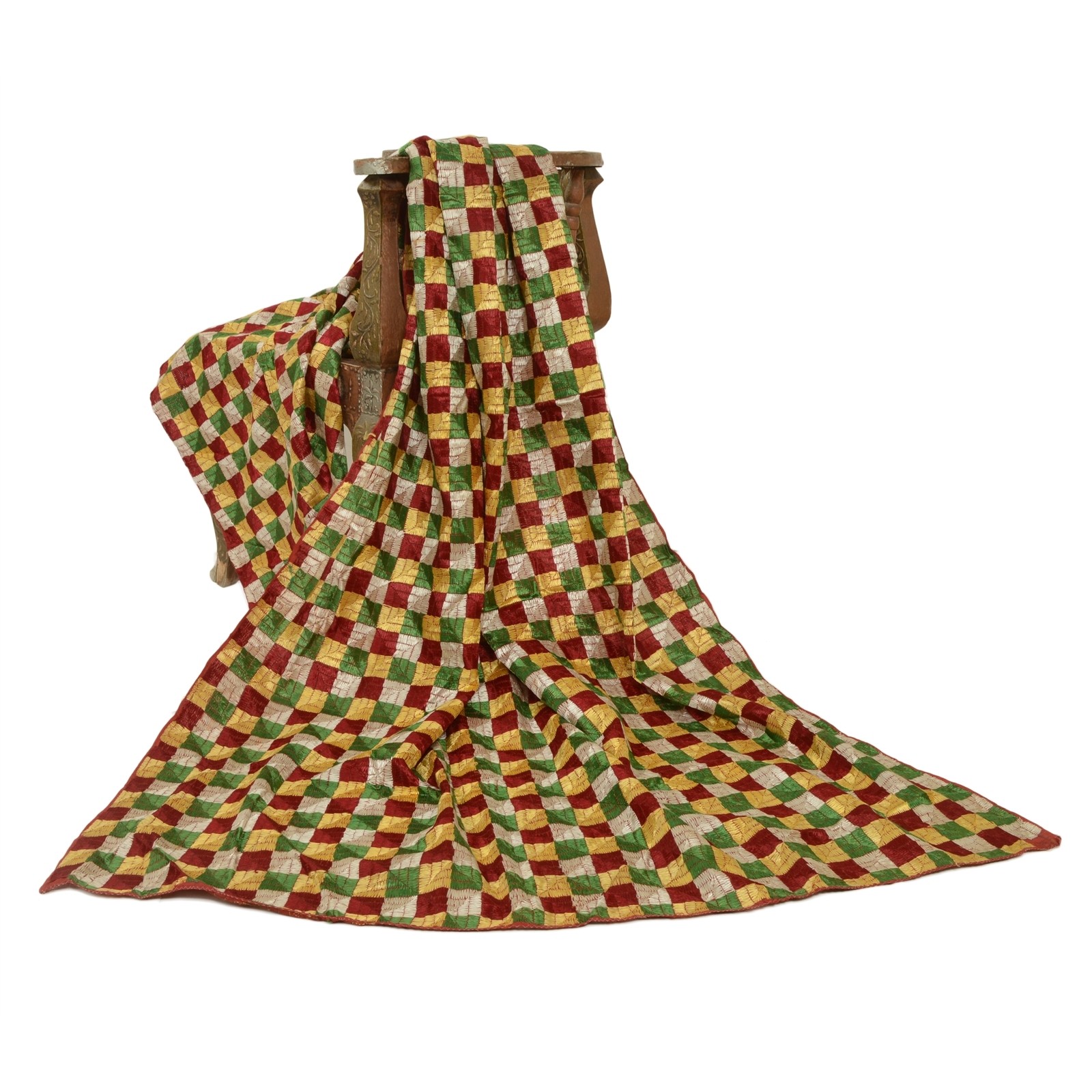 Sanskriti Vintage Hand Embroidered Blend Cotton Dupatta Bagh Phulkari Wrap Stole