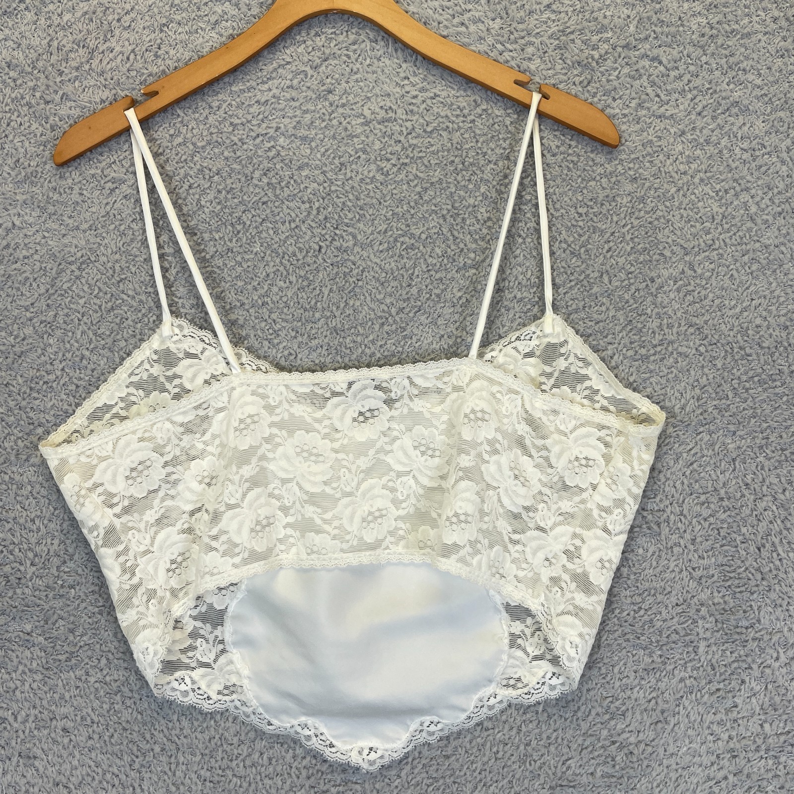 Vintage Christian Dior White Satin Lace Logo Camisole Bralette Large USA ILGWU