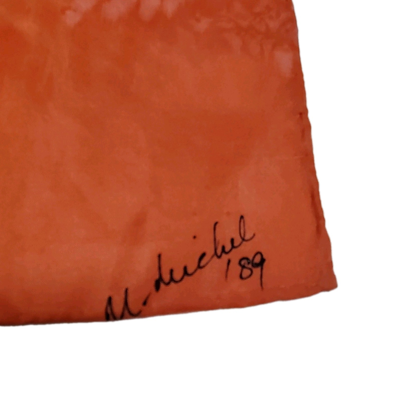 Silk Scarf Orange, Green, Signed Hand Dyed Tie Dye Art to Wear 35.5” x 35” EUC