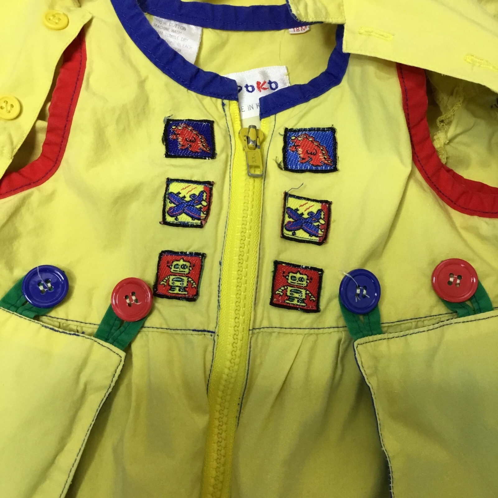 VTG KIDOKO Baby 2pc Romper Shirt Yellow Embroidered Patch Playset Korea18M VBC