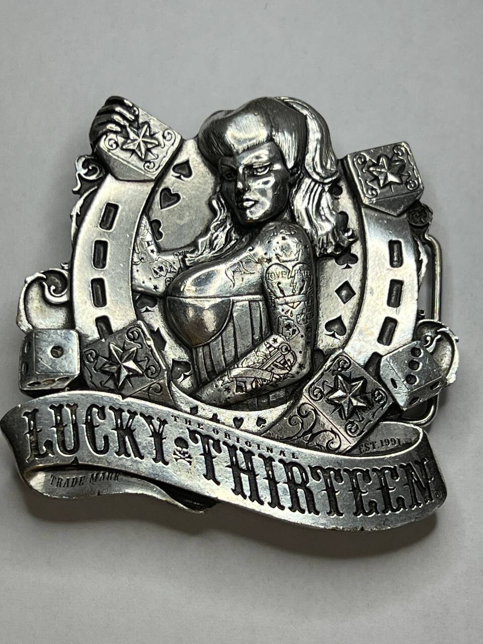 Lucky 13 Limited Edition Silver Plated Belt Buckle #25 of 500 – Made in USA 2006