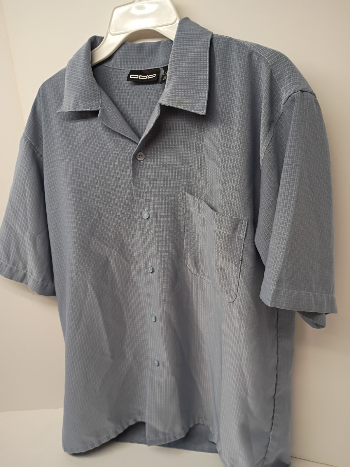 ODO VTG Men’s M Button-Up Shirt Short Sleeve Solid Gray Pockets Spread Collar