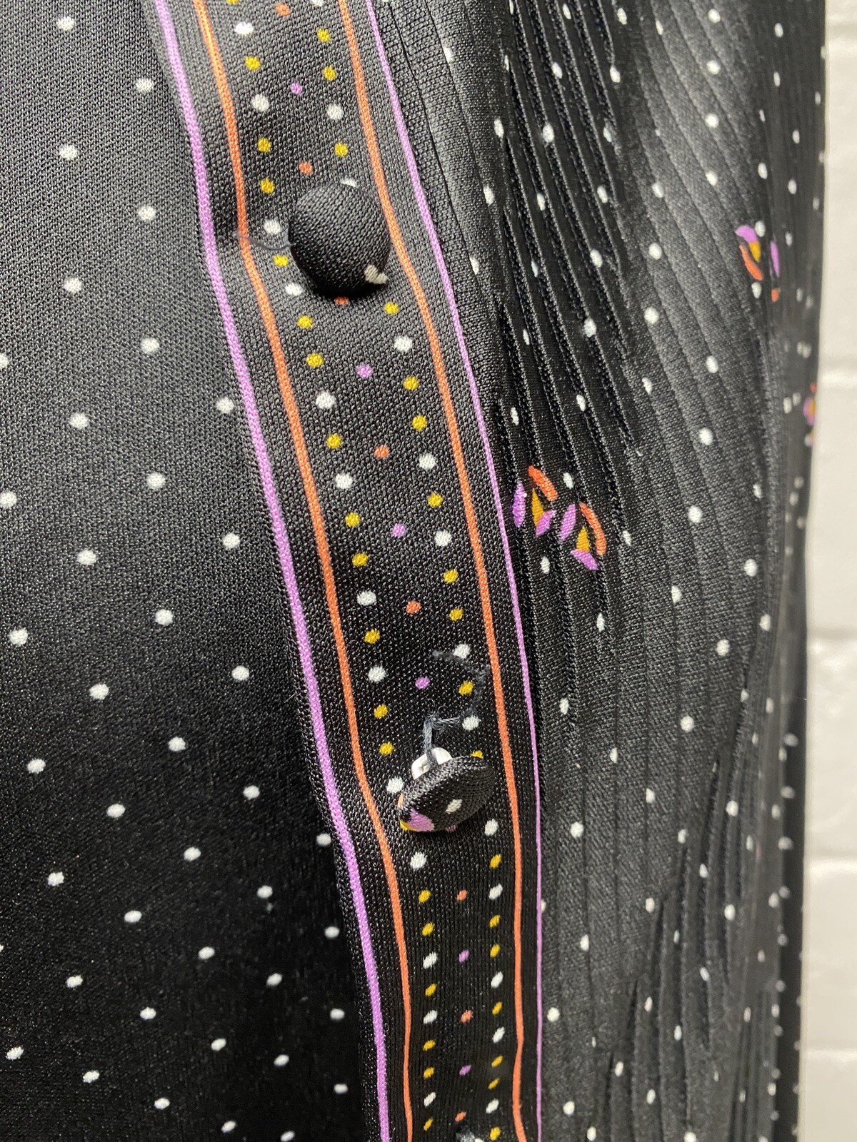 Vintage Gossamer Hal Ferman 1970’s Dress Jacket Suit Pleated Dot Floral Large