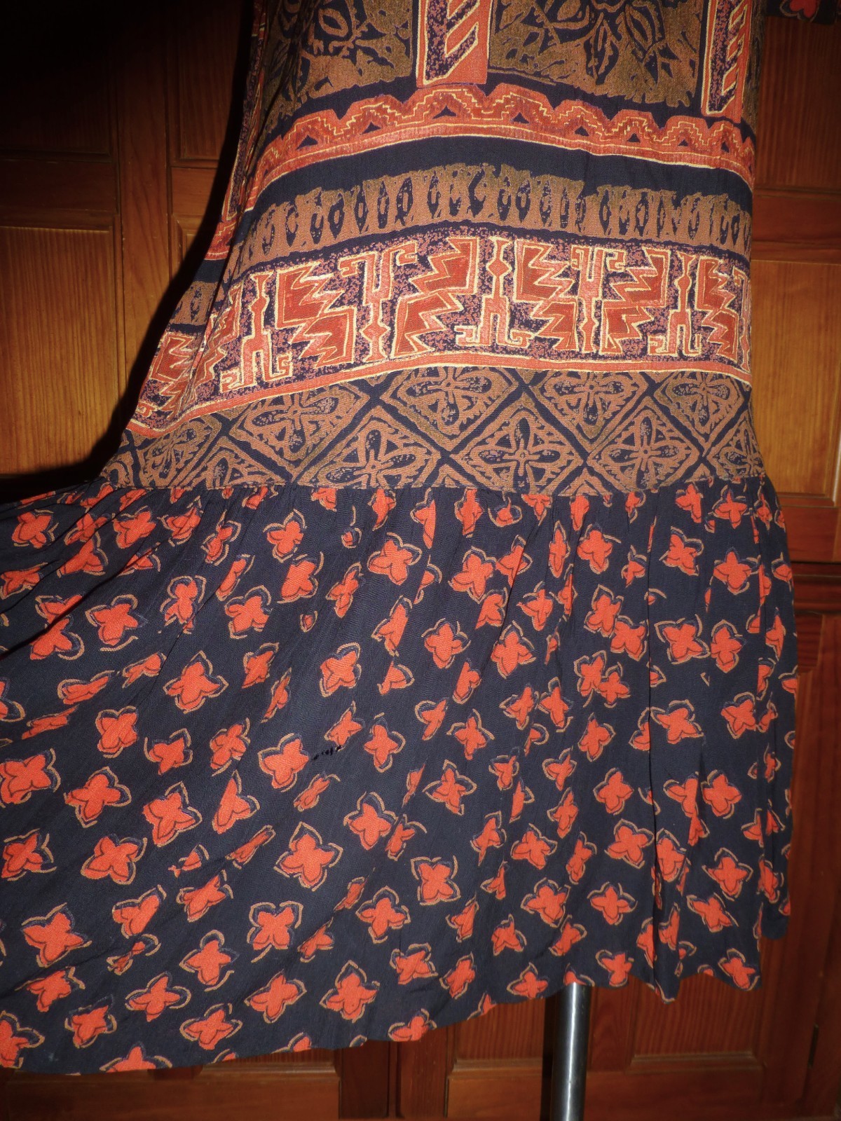 VTG Carole Little German RAYON Mix Print Drop Waist Ruffle Dress Summer Vacay