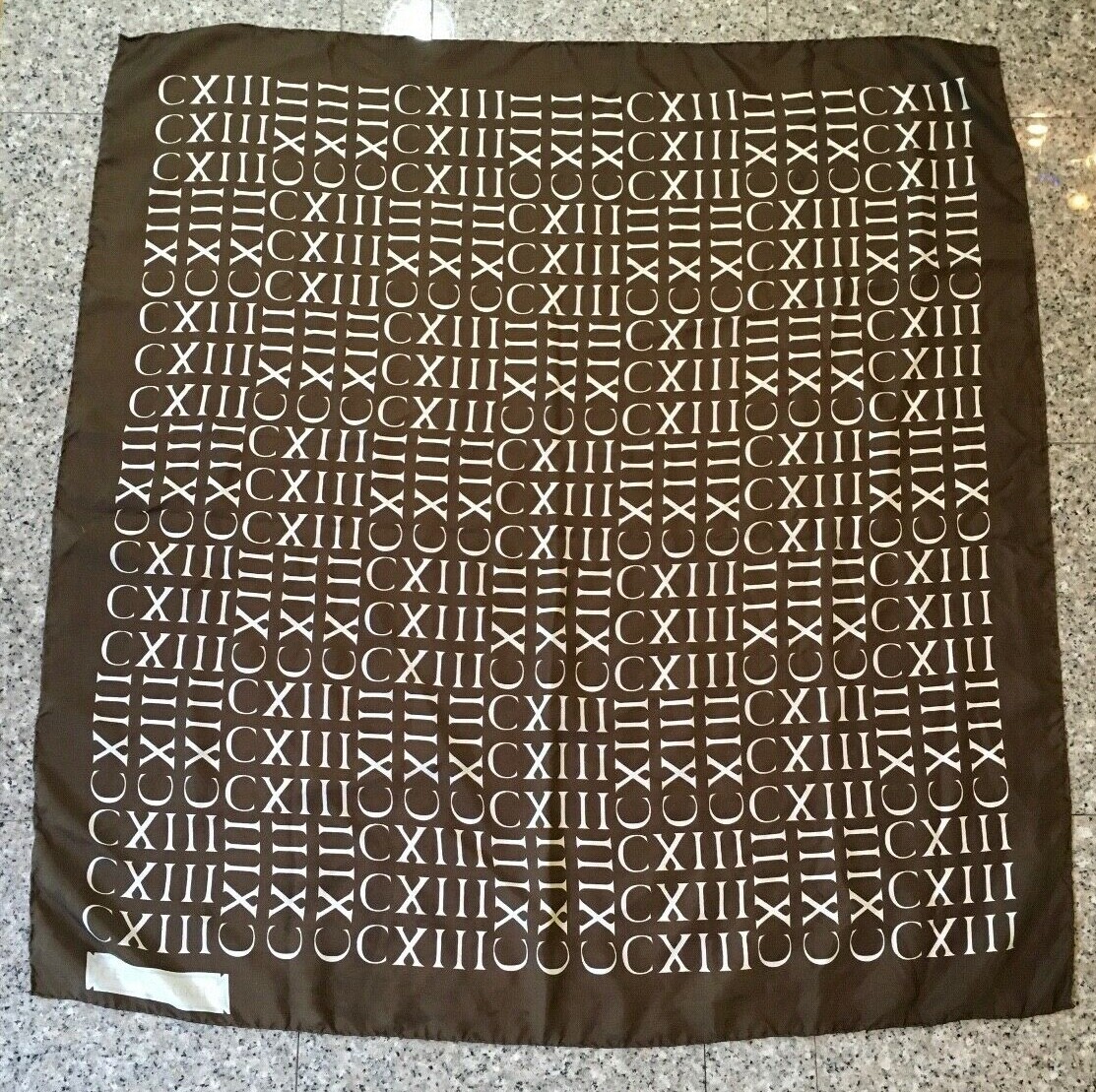 VINTAGE CERRUTI Silk CXlll Signature Square Brown Off-White Scarf Rolled Edges