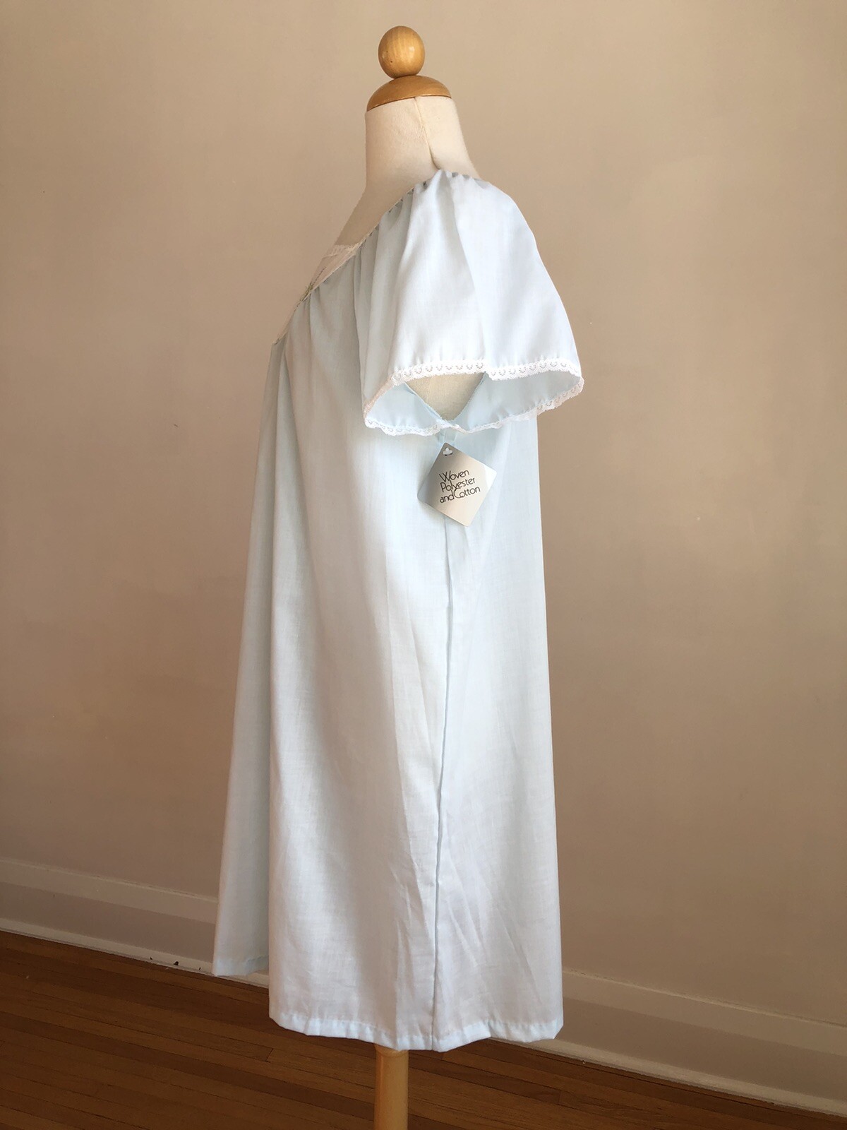 GORGEOUS VTG NWT SEARS PERMA-PREST Blue PolyCotton White Lace Nightgown SZ M/L
