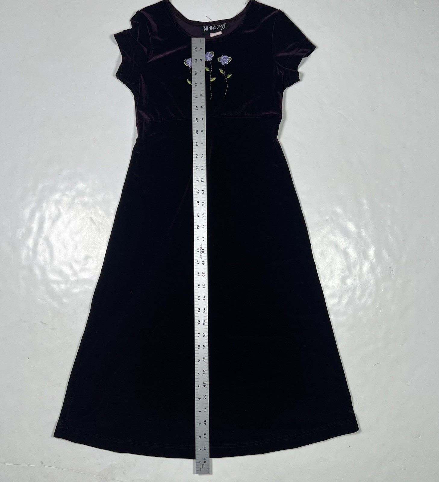 Vintage All That Jazz Crushed Velvet Dress Size S/M Deep Plum Floral Whimsigoth