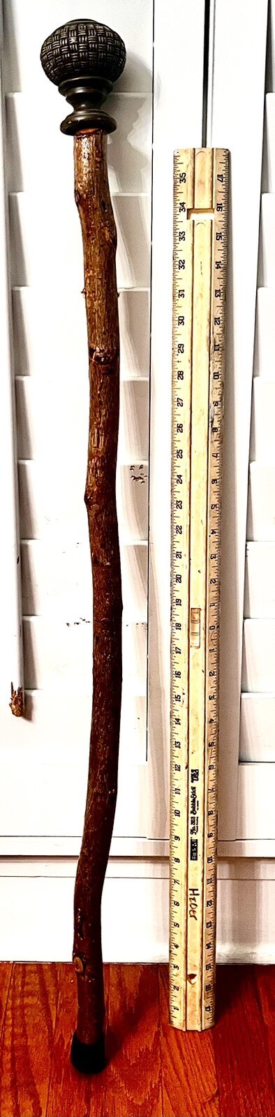 Victorian Intricate Brass Handled Carved Shaft Cane 40 + Inches