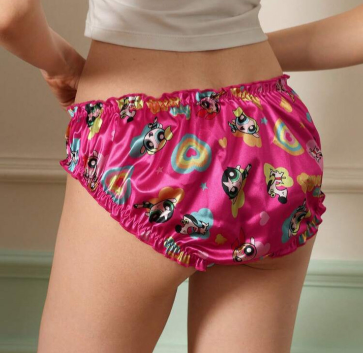 NEW Glossy Satin Crinkle Edge Powerpuff Girls Y2K Theme Bikini Brief Panties XL
