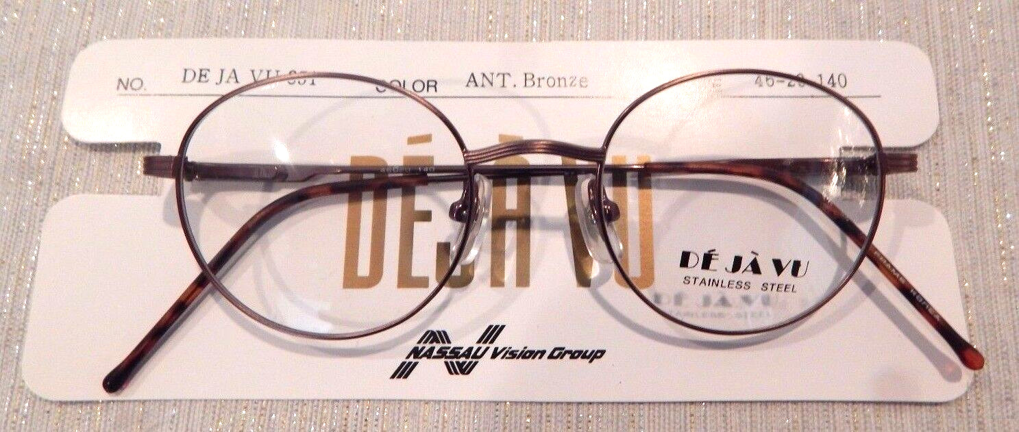 Vintage DEJA VU 851 A.Bronze 46/20 P3 Round All Metal Eyeglass Frame NOS #229