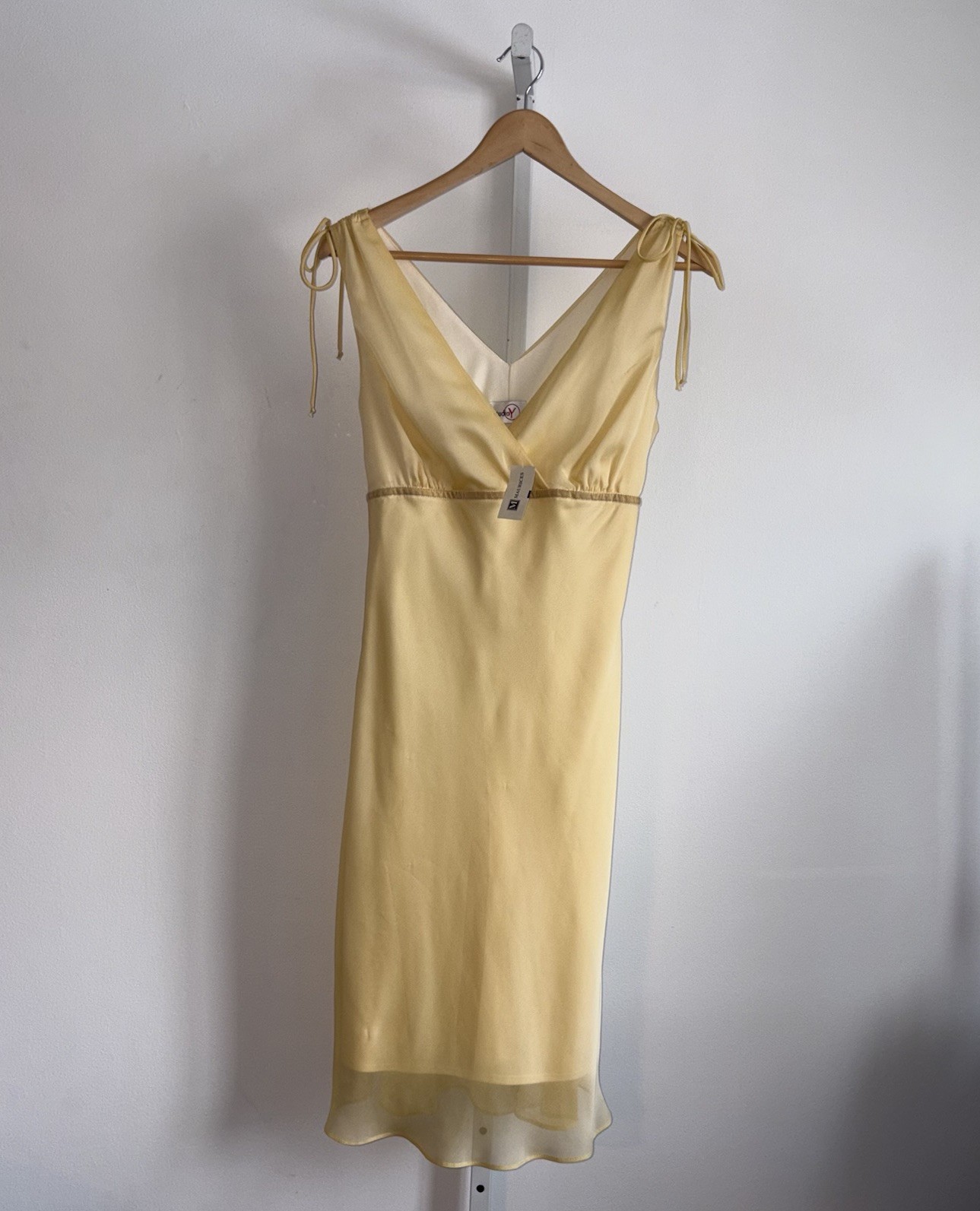 VTG Studio Y Yellow Chiffon Midi Tie Dress Size 13/14 Fairy Boho Ethereal Y2K