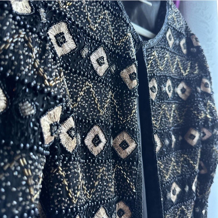 Vintage 80’s Glam Papell Boutique Beaded Jacket, Silk, Embroidered (Size M)