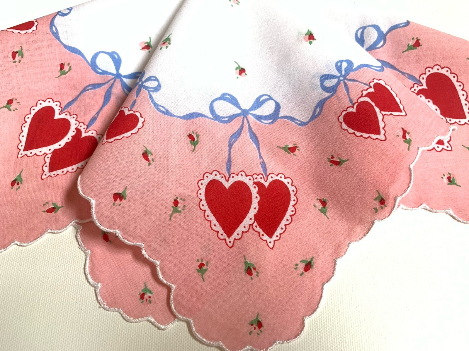 Darling Red Double Heart Valentine Handkerchief ~ Cotton ~ New LuRay Hankie