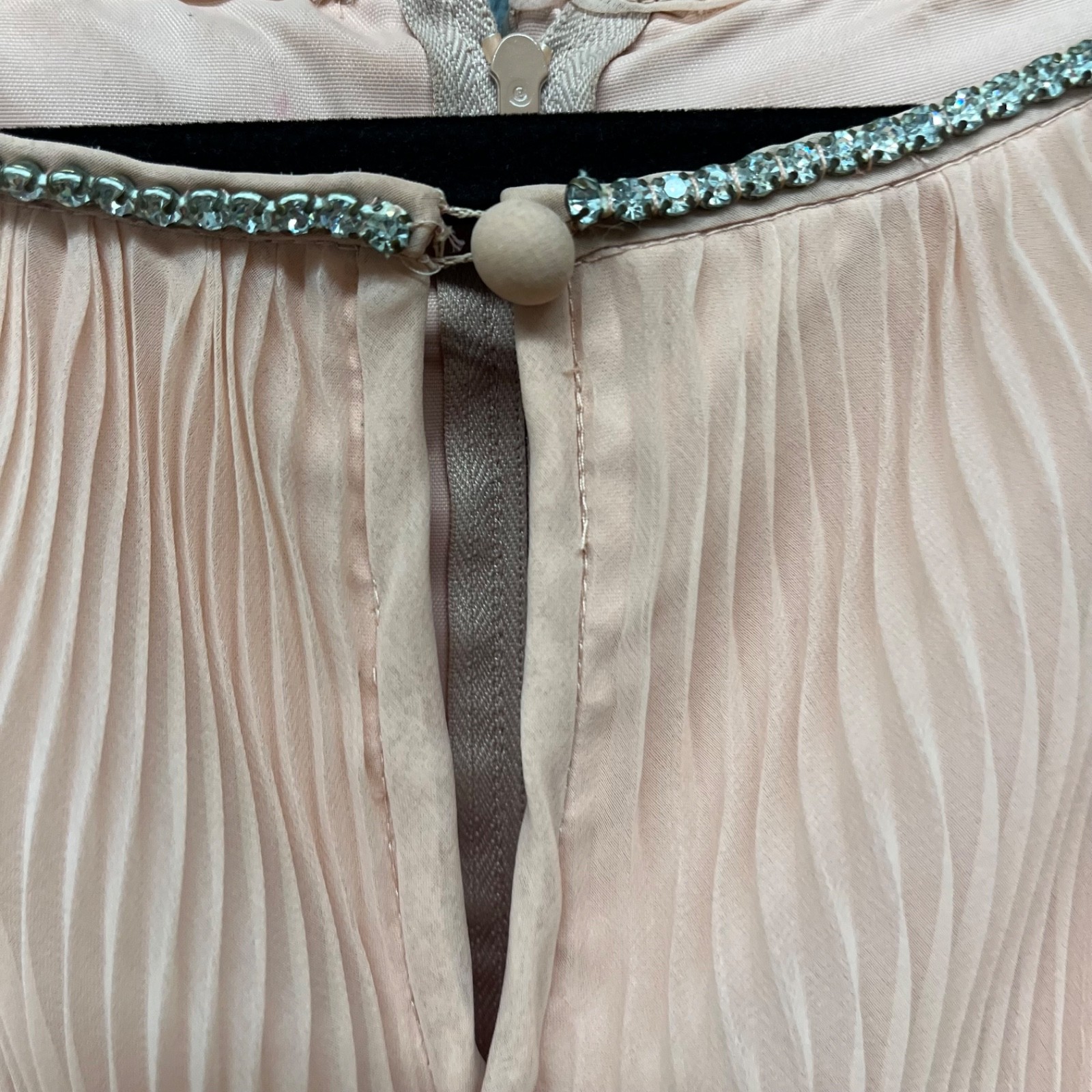 Vintage Miss Elliette Dress Womens M Blush Pink Rhinestones Grecian Accordion