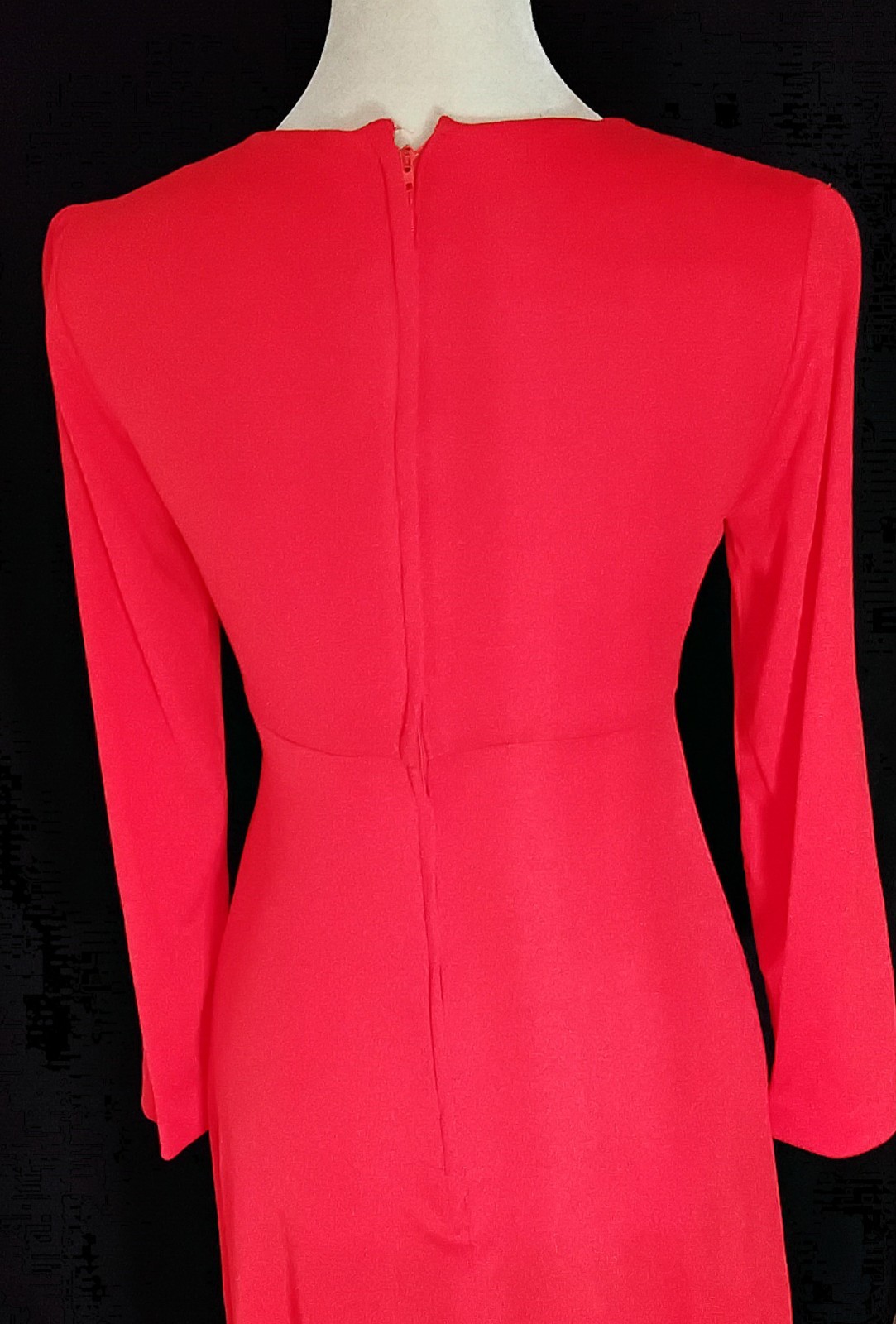Vtg 70s Shawn Jrs Petite Long Sleeve Maxi Red Dress V Neck Sz 3 USA Union Label