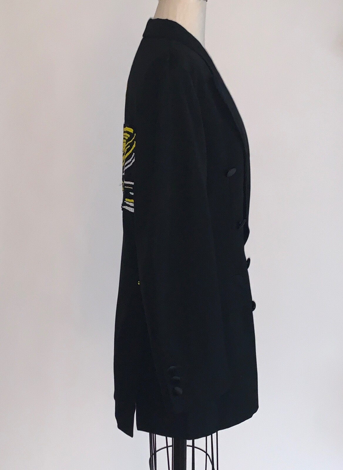 Moschino Couture 1990s Beaded Paint Swirl Tuxedo Jacket Black Yellow IT 42, 4/6