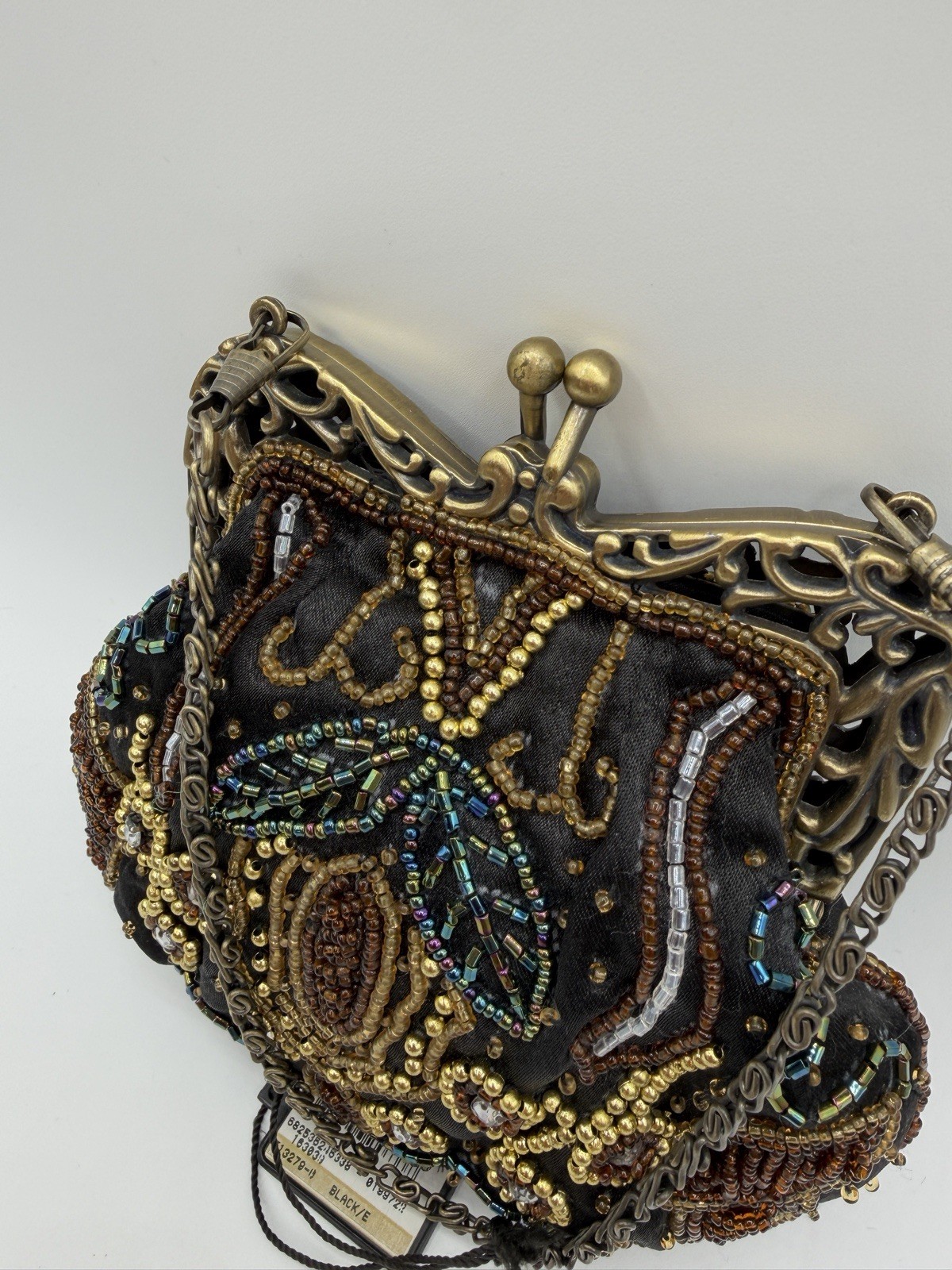 BIJOUX TERNER Vintage Gold Frame Beaded Evening Purse Kisslock Black