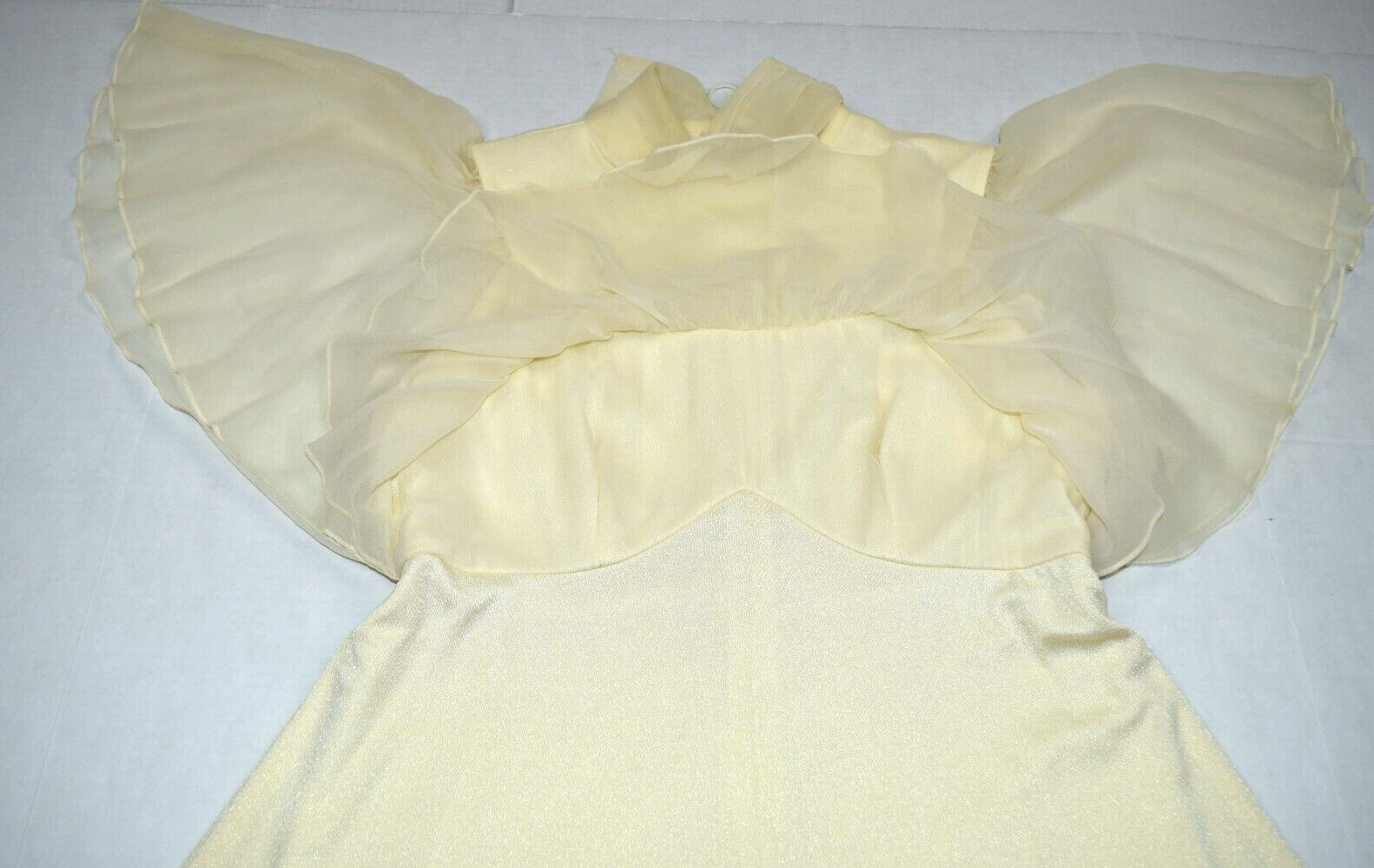 Vintage Dress Size S 50s Palest Yellow Sheen Sheer Batwing Sleeves Soft Flowy