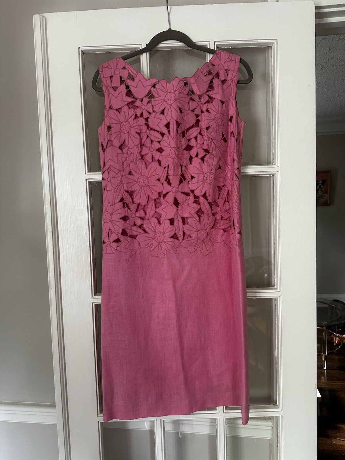 Vintage 1960s 70s Ruth Clarage Floral Cutwork Sleeveless Dress Jamaica 14 12