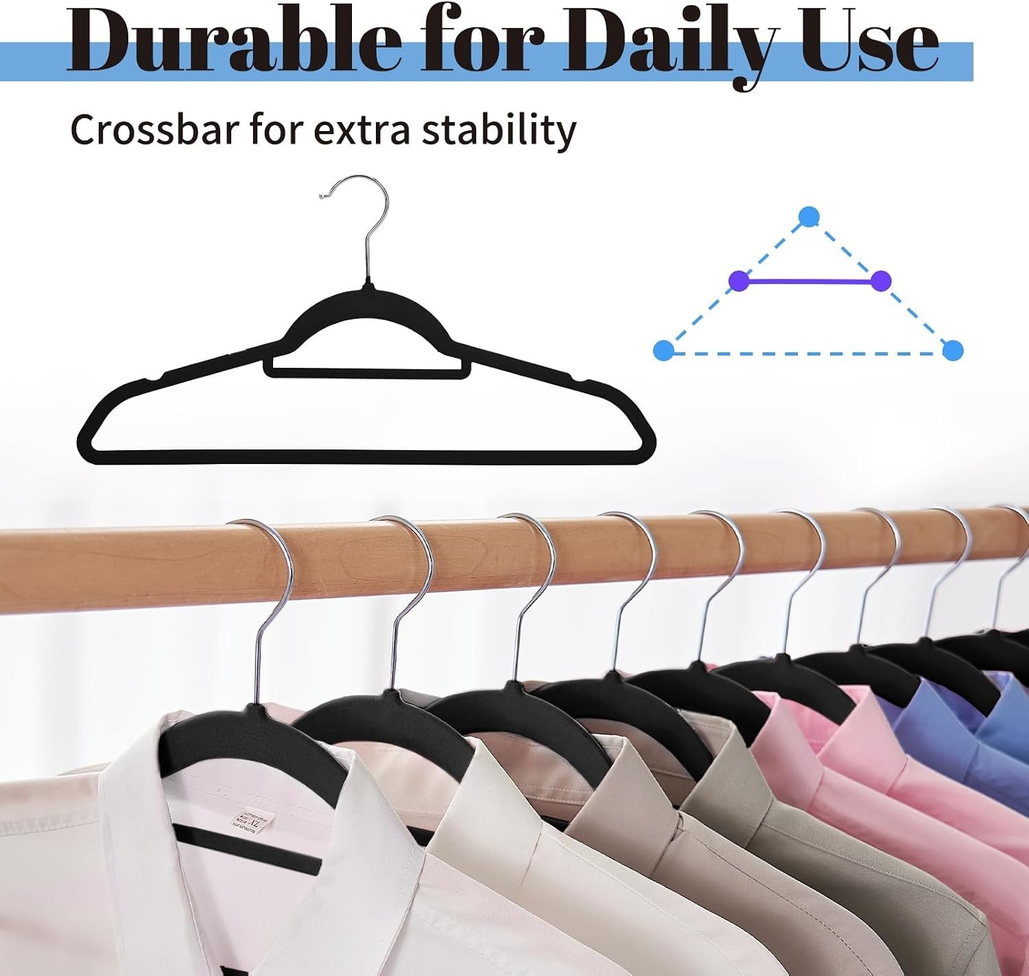 Velvet Hangers Space Saving Clothes Hangers with Tie Bar, Non 20 Pack Black