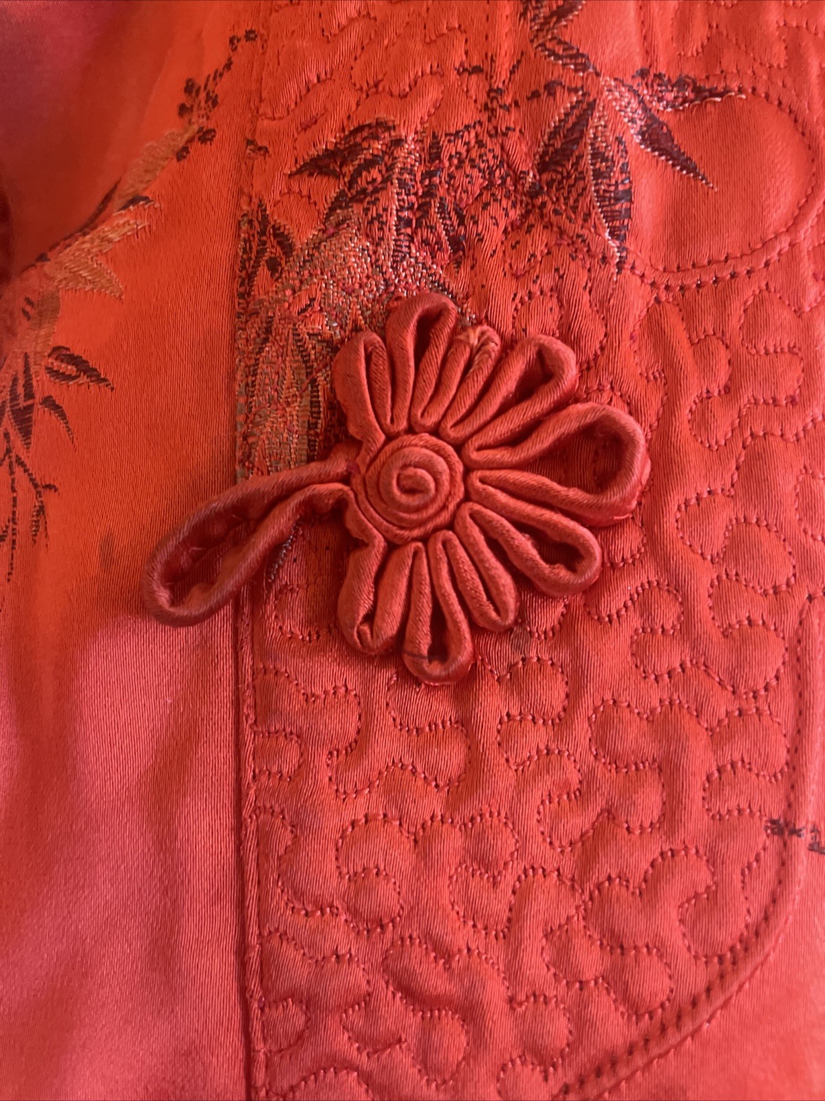 Vintage vintage silk satin red embroidered and padded robe About 40 Inches Long
