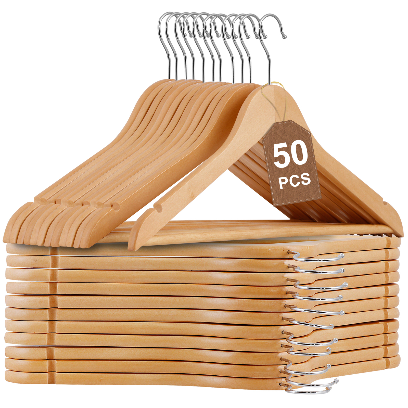 Premium Wooden Hangers 50 Pack Durable Slim Coat Hanger with 360° Rotatable Hook