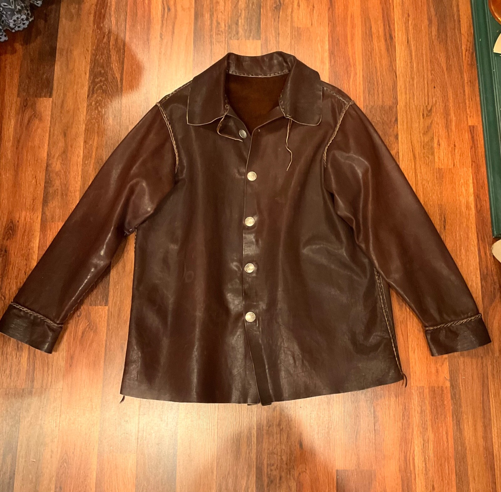 HAND MADE LEATHER JACKET Brown 1700s 1800s Trapper Big & Tall Mountain Man VTG