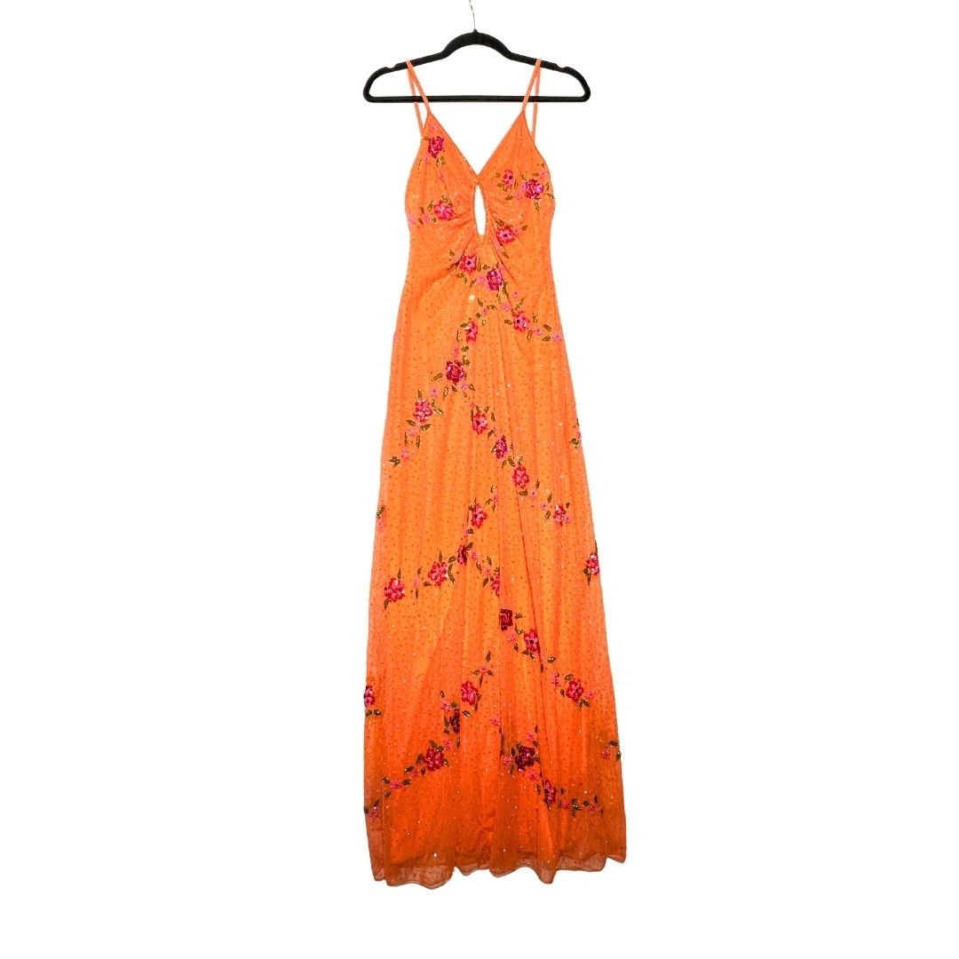 Vtg Y2k Womens Orange Sequin Ruffle Balletcore Fairy Prom Dress Sz S FLAW