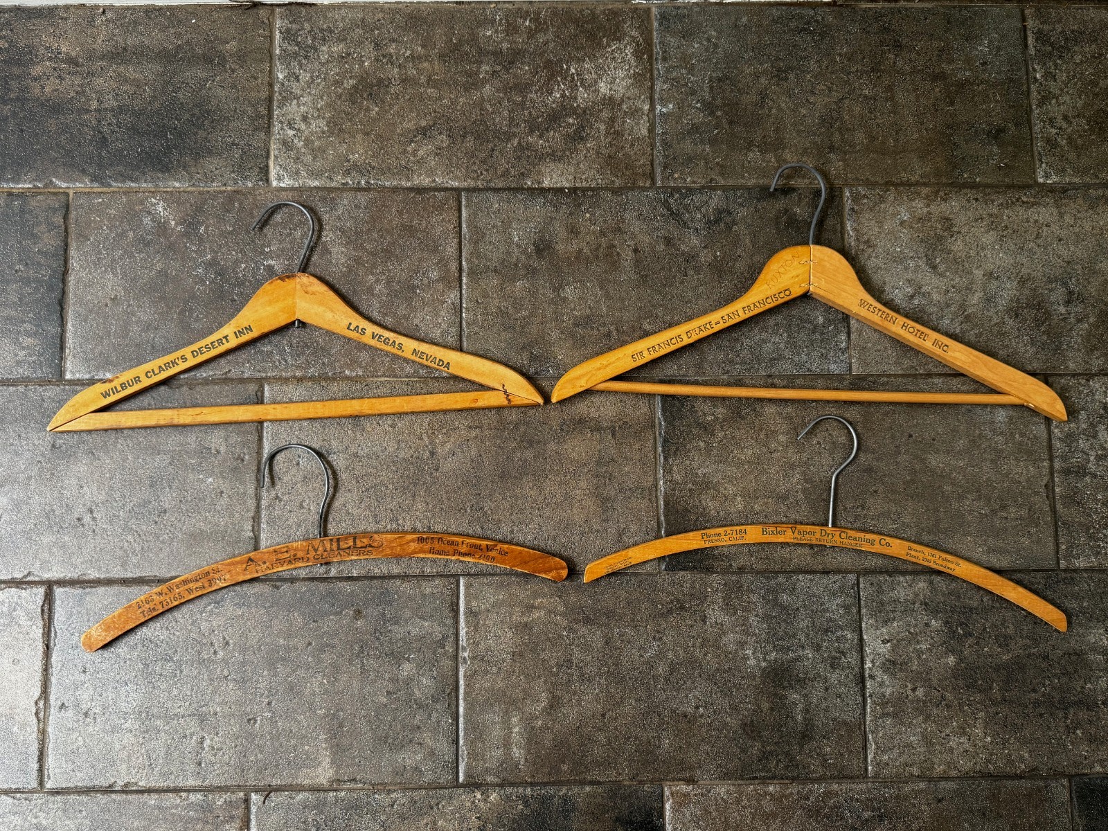 4 Vintage Wooden Advertising Clothes Hangers Desert Inn Sir Francis Drake Hotel