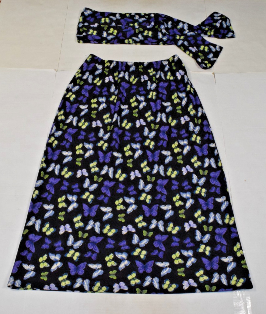 Vintage Leslie Fay Skirt with Matching Sash Size 14 90s Purple Green Butterfly