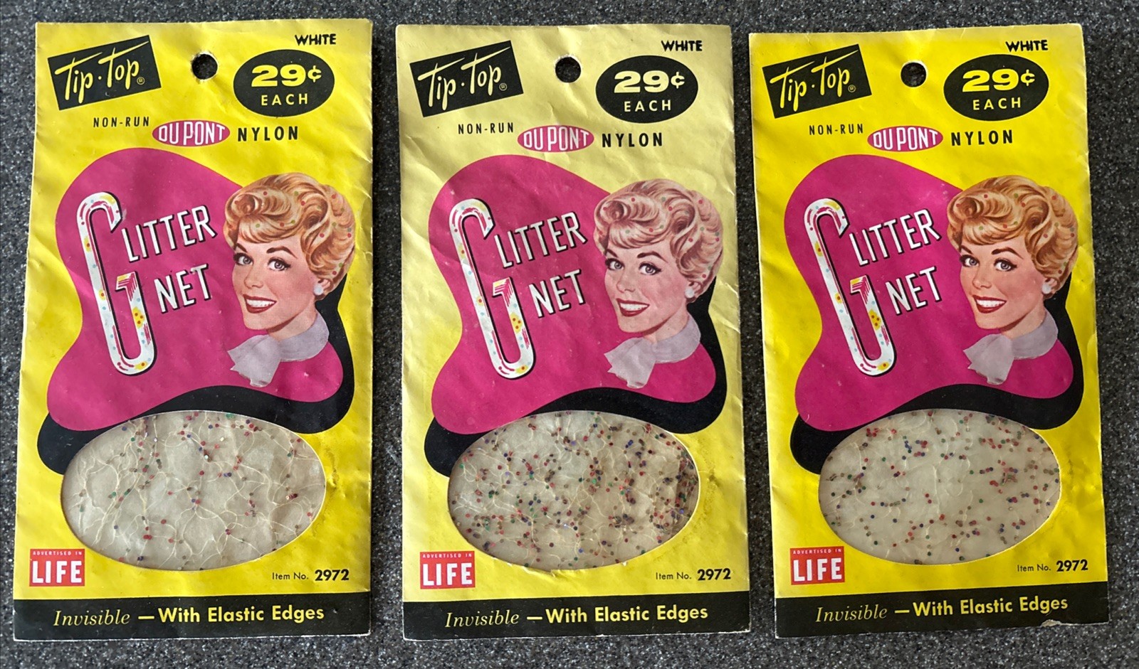 Vintage Tip Top Glitter Hair Net Fashion Accessory Invisible MCM Packaging 3 Qty