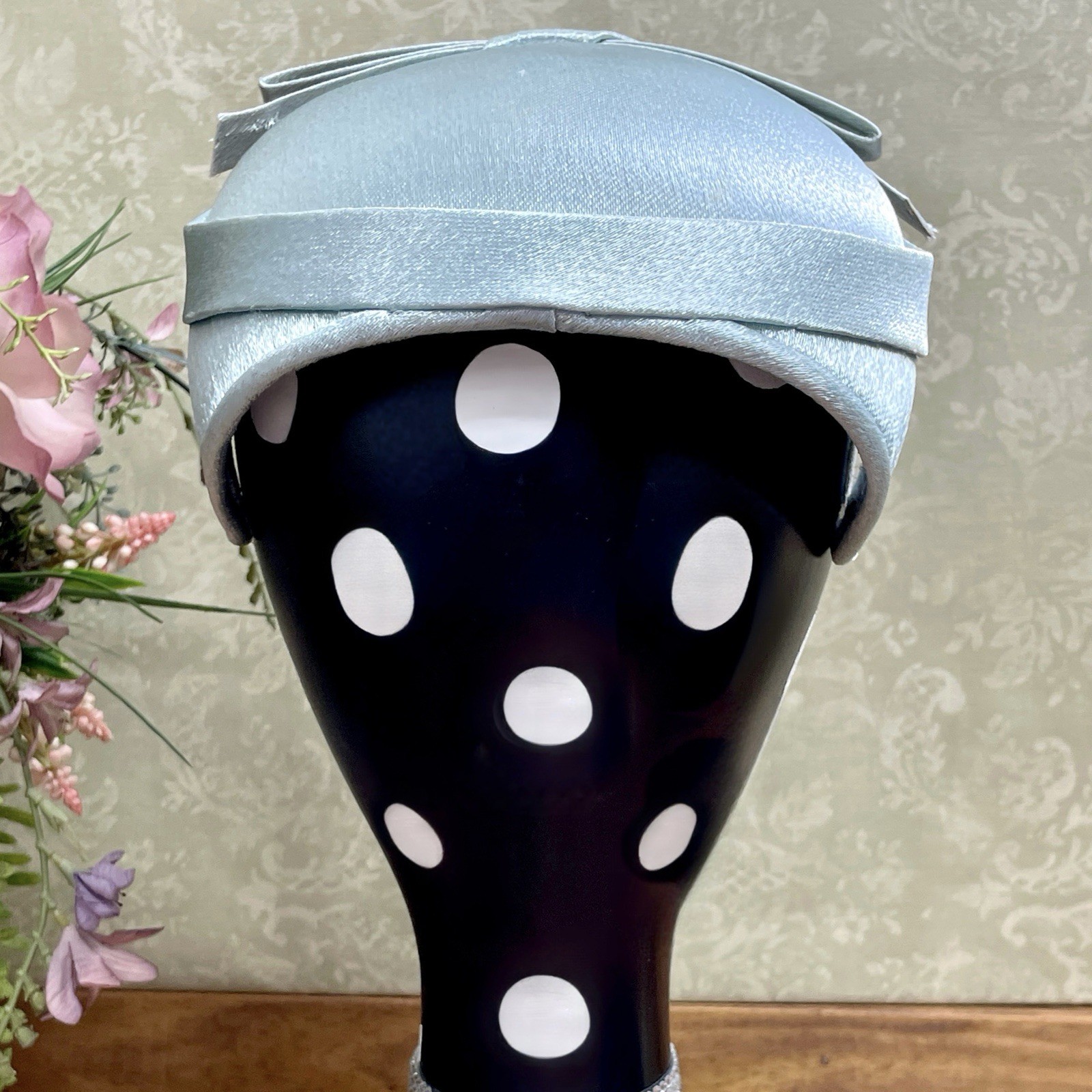 Vintage 1950s Betmar Blue Satin Half Hat Church Cocktail Wedding Calot Cap OS
