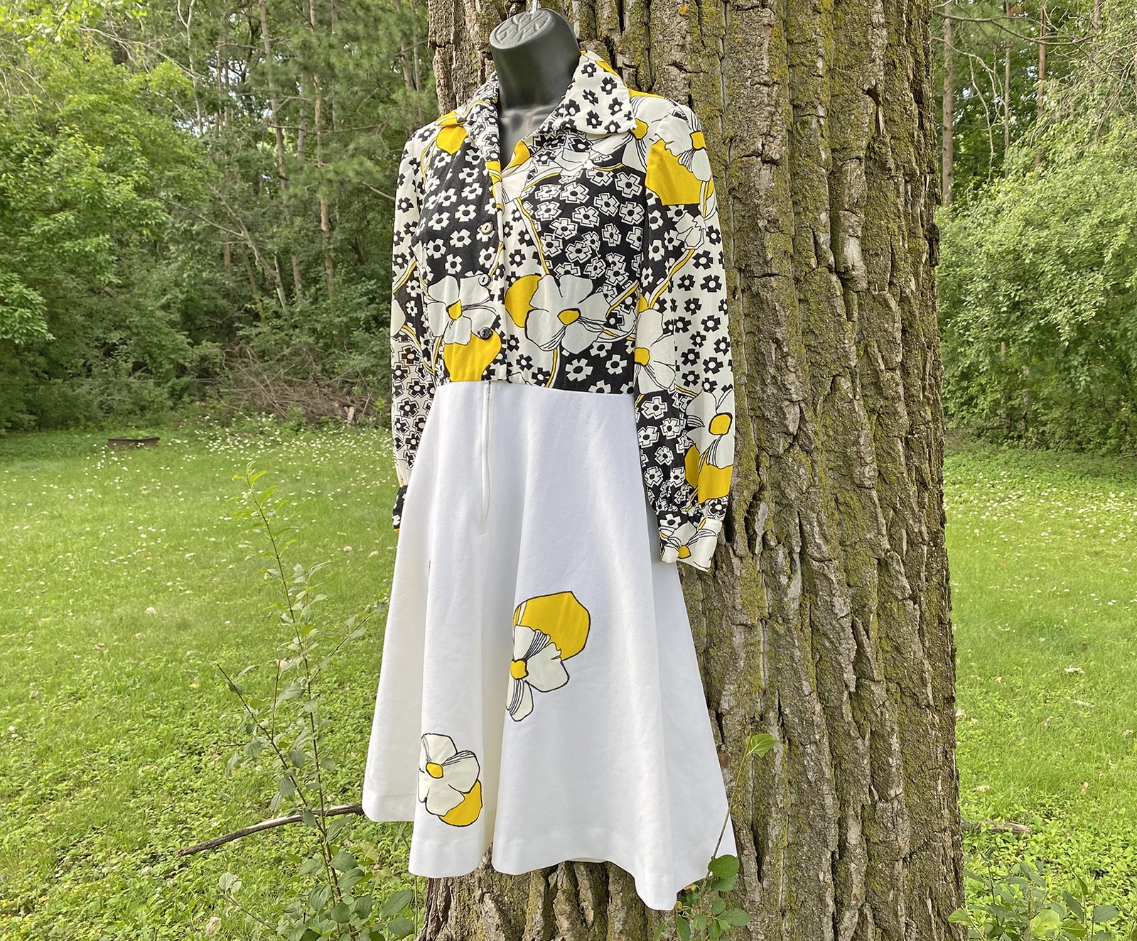 Vtg 60s 70s Flower Power Peck & Peck Fifth Ave New York Poly Shirt Dress VGC S