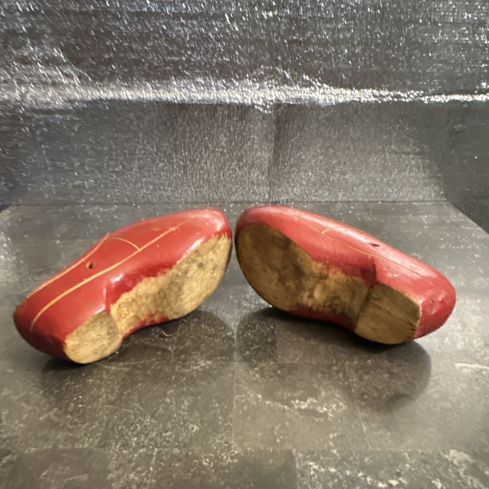 Vintage Red Leather Wooden Clogs Slip-On Mule Shoes, Ethnic Look, Casual