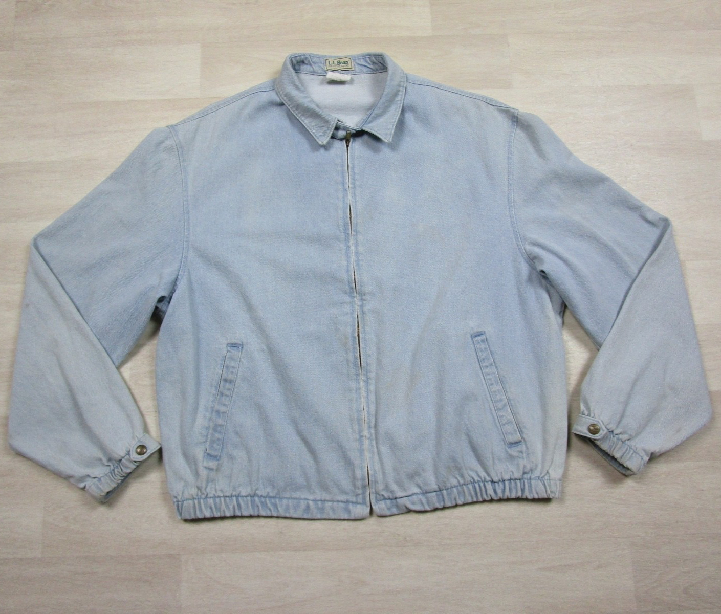 Vintage 90s LL Bean Denim Harrington Jacket (XLT) Faded Distressed Jean USA